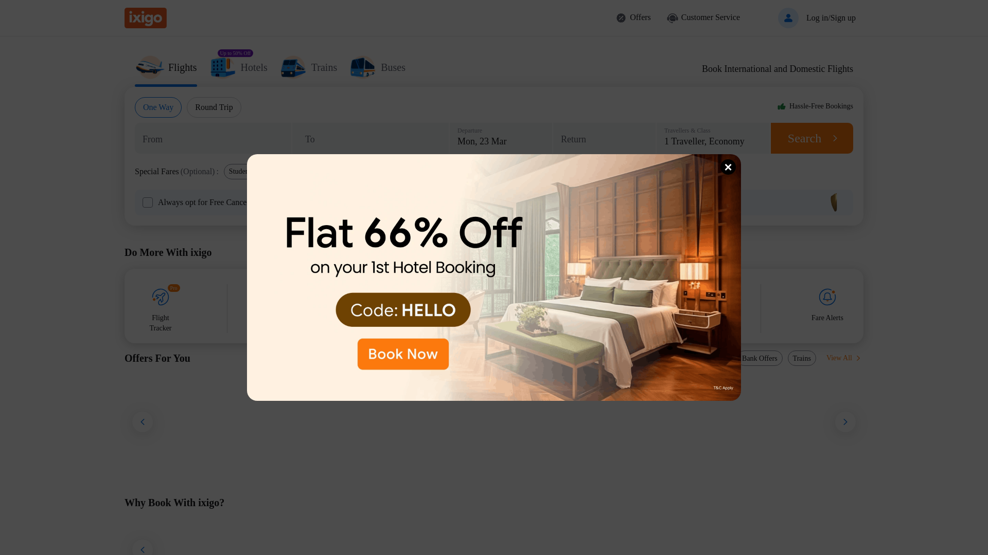 website screenshot of https://www.ixigo.com