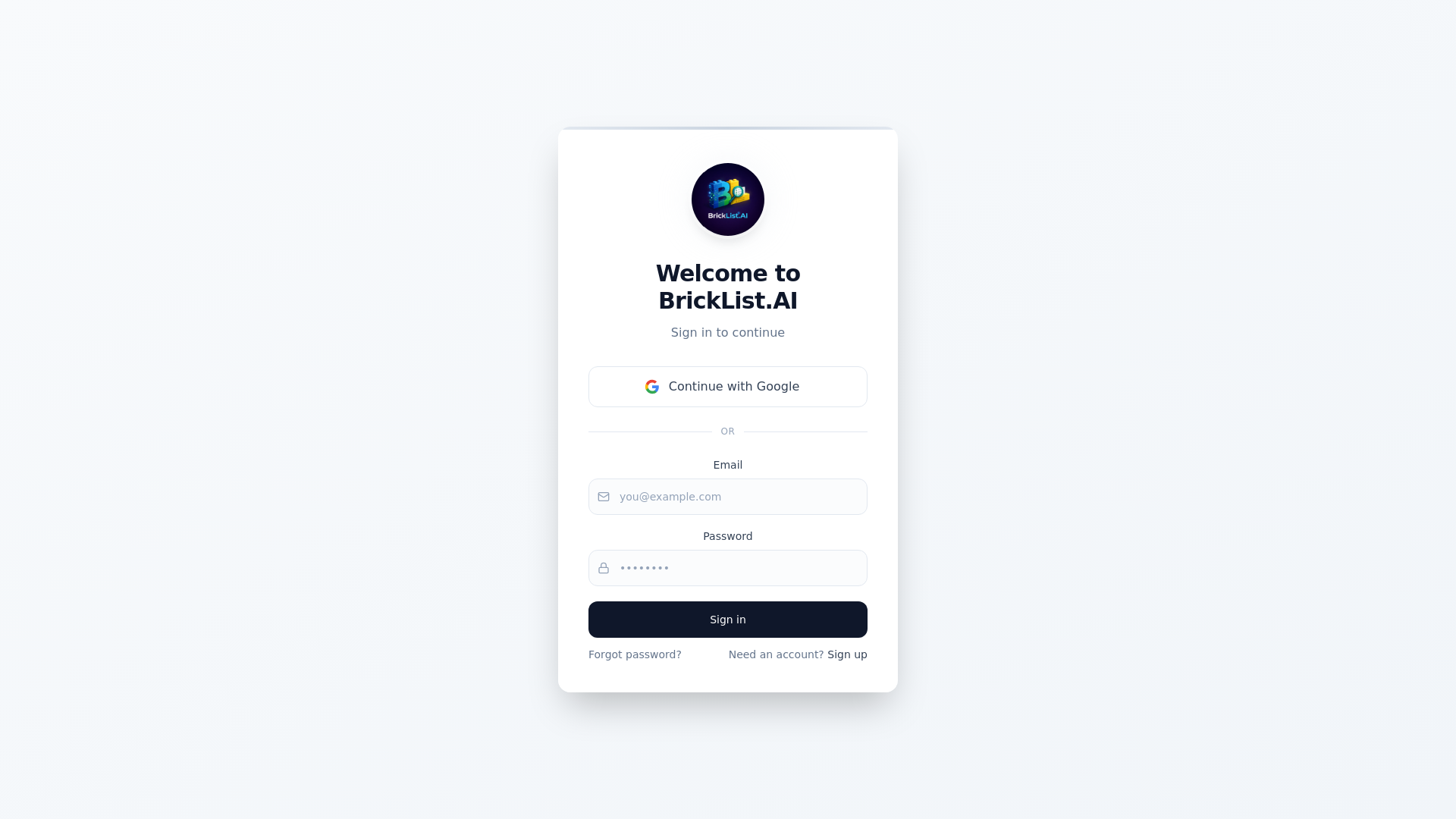 website screenshot of https://bricklist.ai/