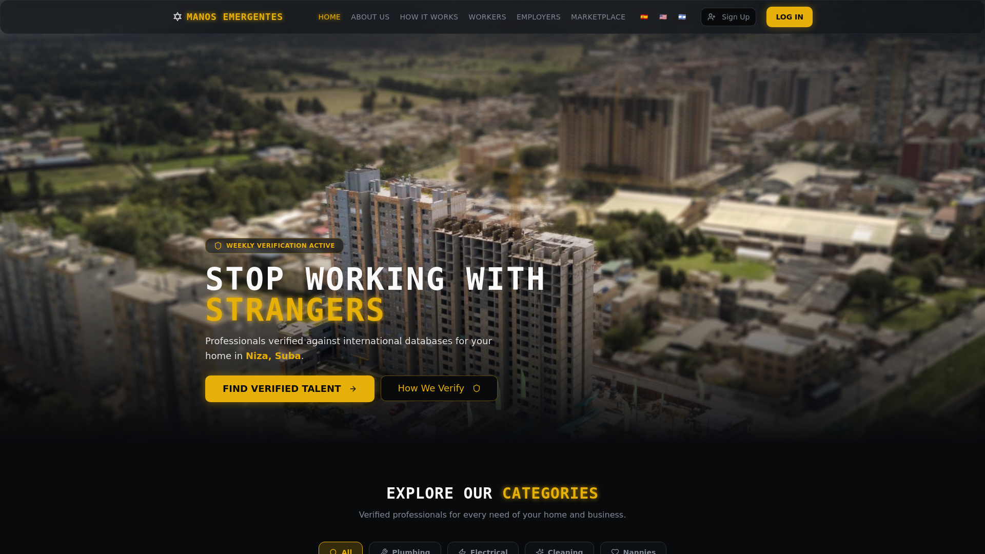 website screenshot of https://manosemergentes.com/