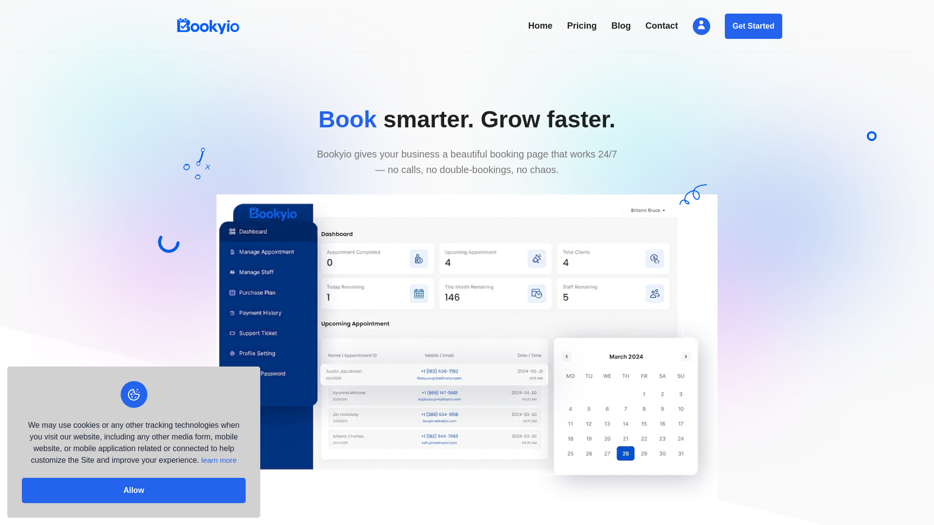 website screenshot of https://bookyio.com/