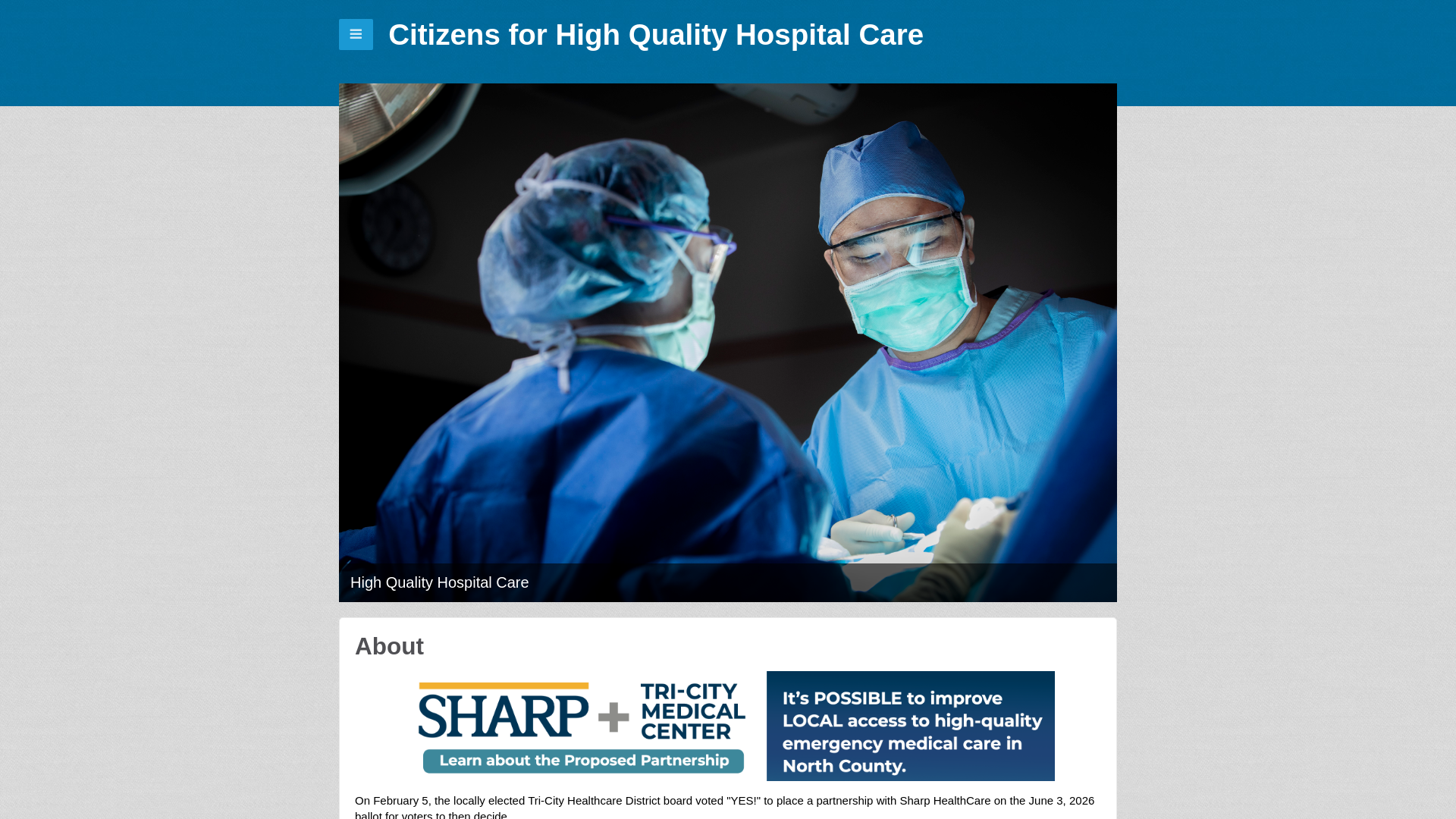 website screenshot of https://yesforhighqualitymedicalcare.org/