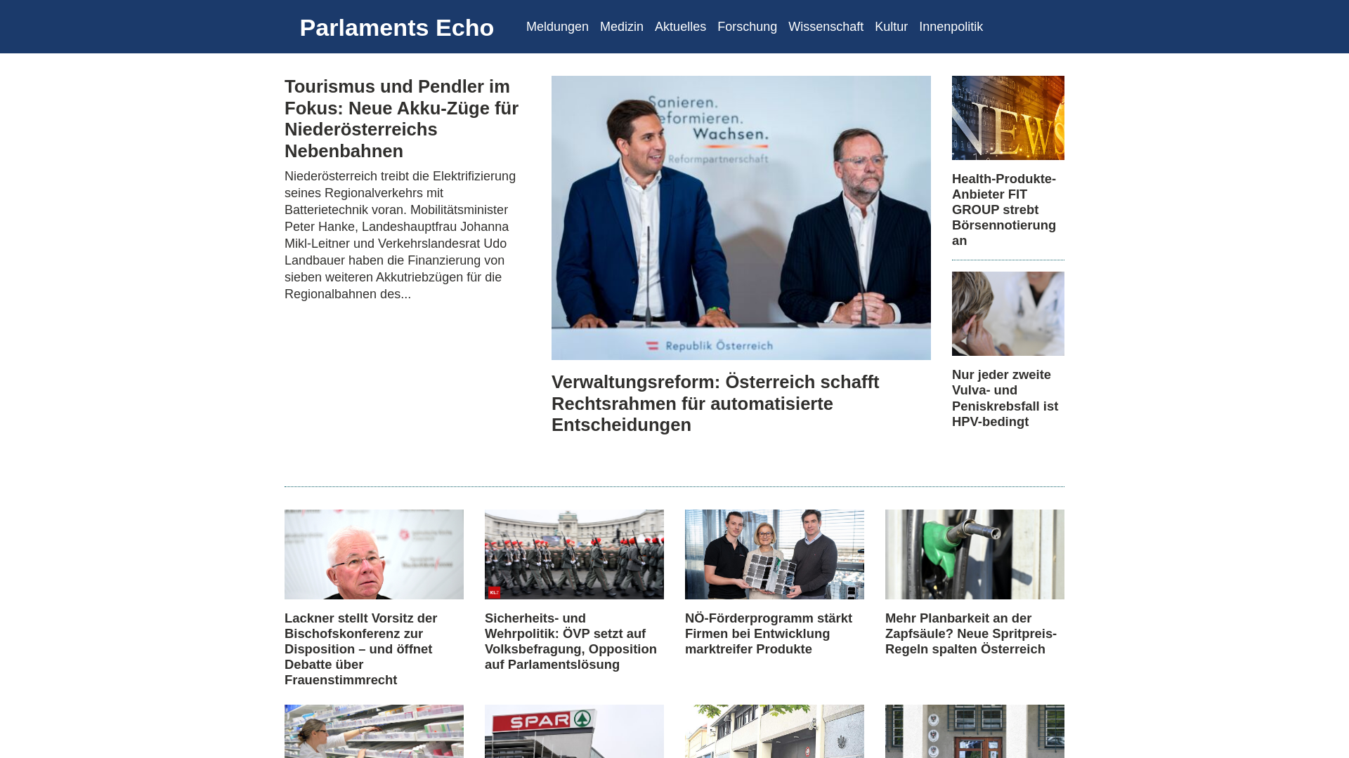 website screenshot of https://parlamentsecho.at/