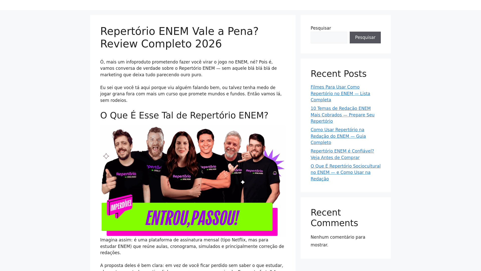website screenshot of https://repertorioenemvaleapena.com.br/