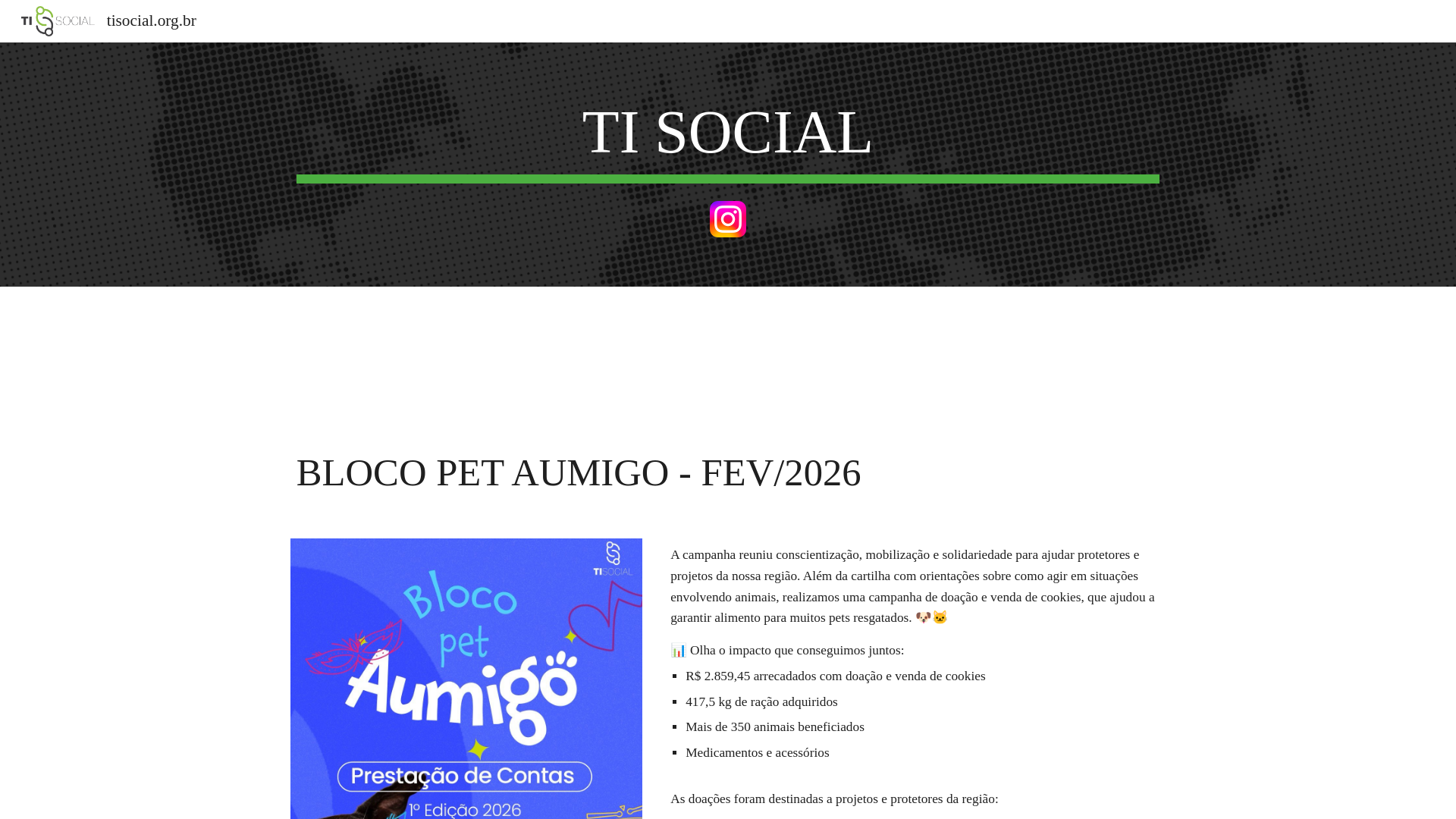 website screenshot of https://tisocial.org.br