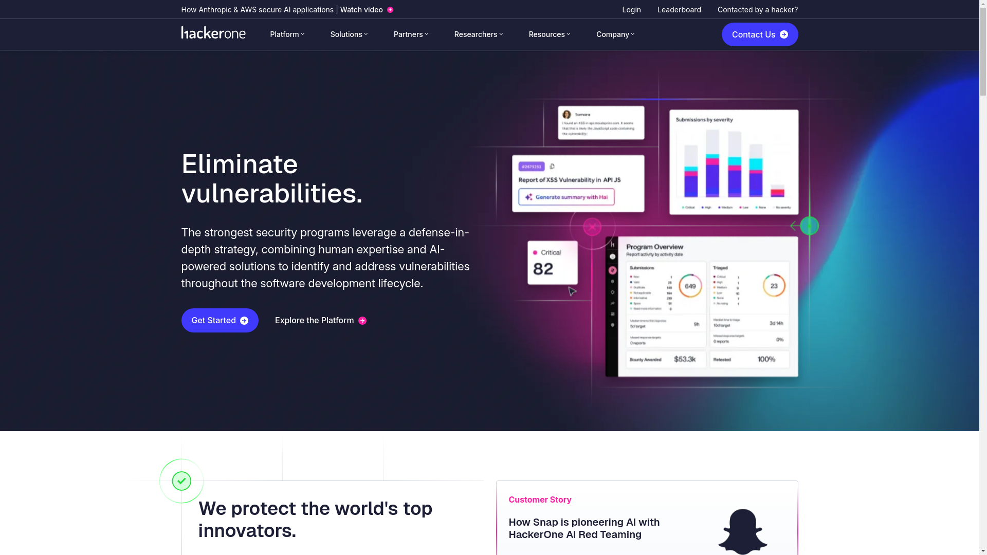 website screenshot of https://www.hackerone.com/