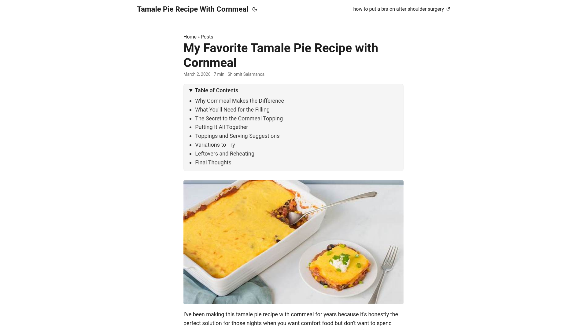 website screenshot of https://tamale-pie-recipe-with-cornmeal.pages.dev/