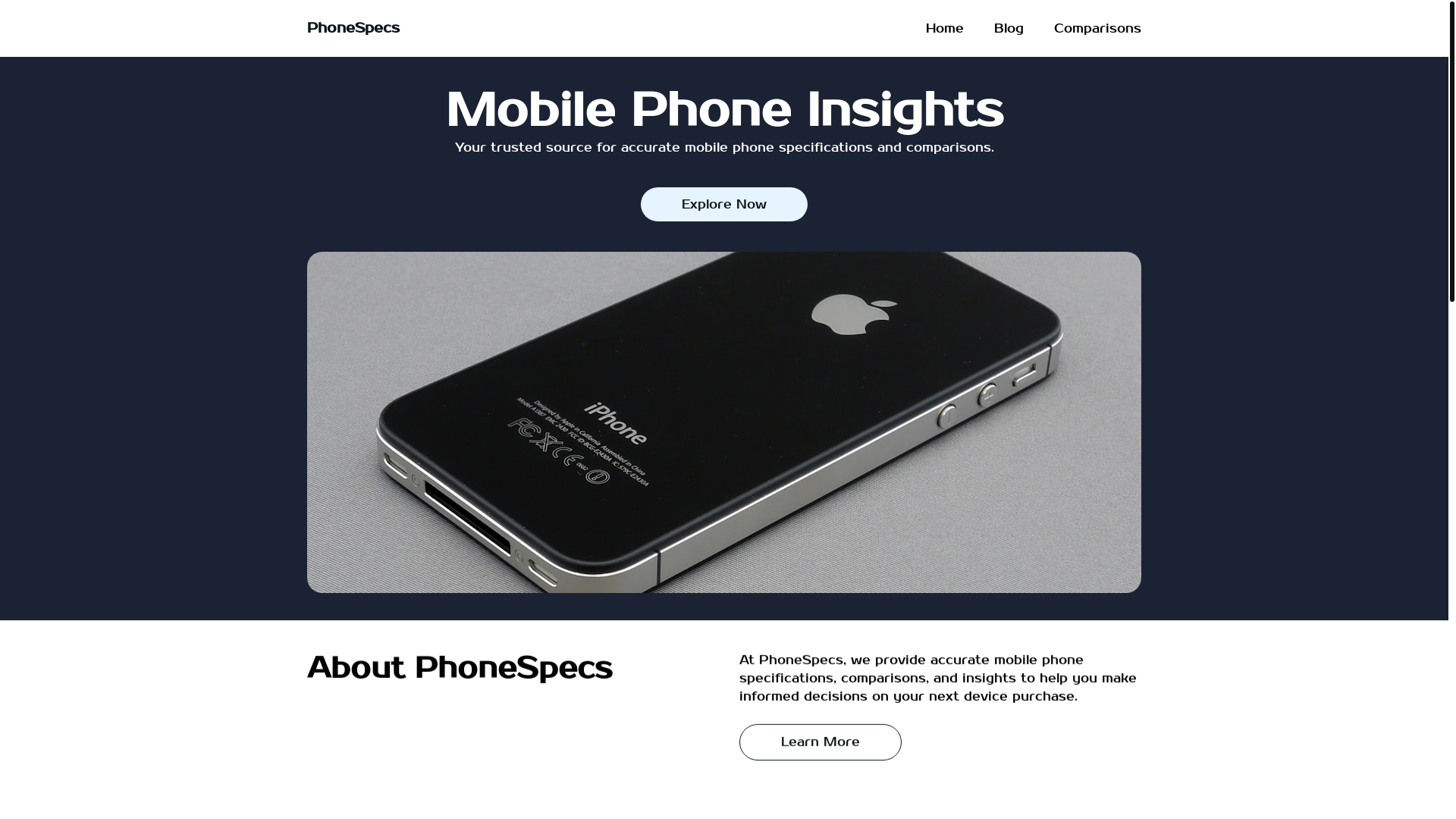 website screenshot of https://phonespecs.us/