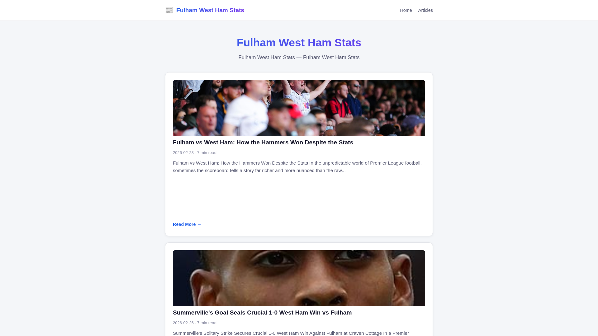 website screenshot of https://fulham-west-ham-stats.pages.dev/