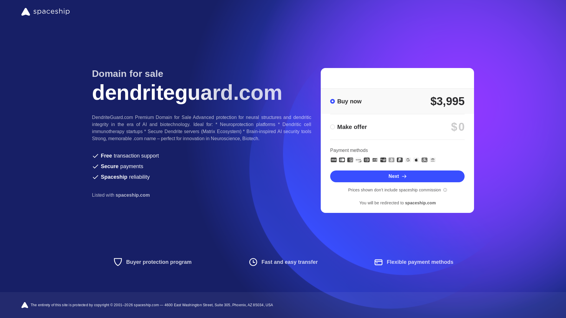 website screenshot of https://dendriteguard.com/