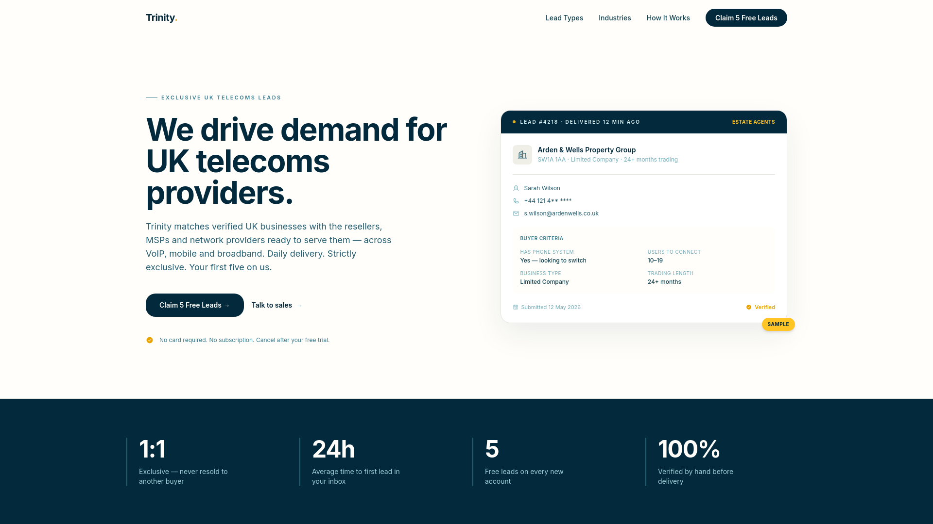 website screenshot of https://trinity-leads.pages.dev/