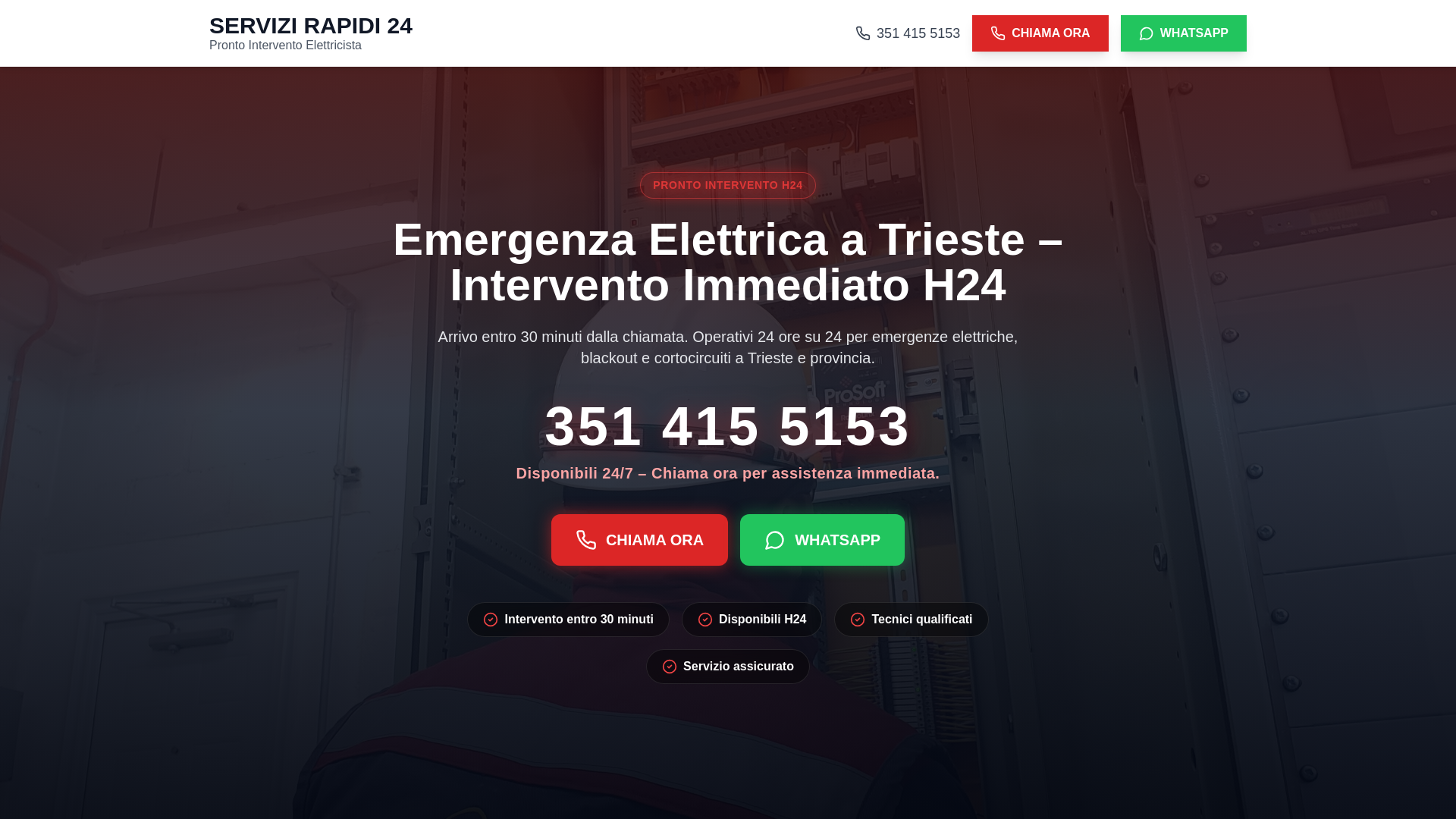 website screenshot of https://elettricistatrieste24.it