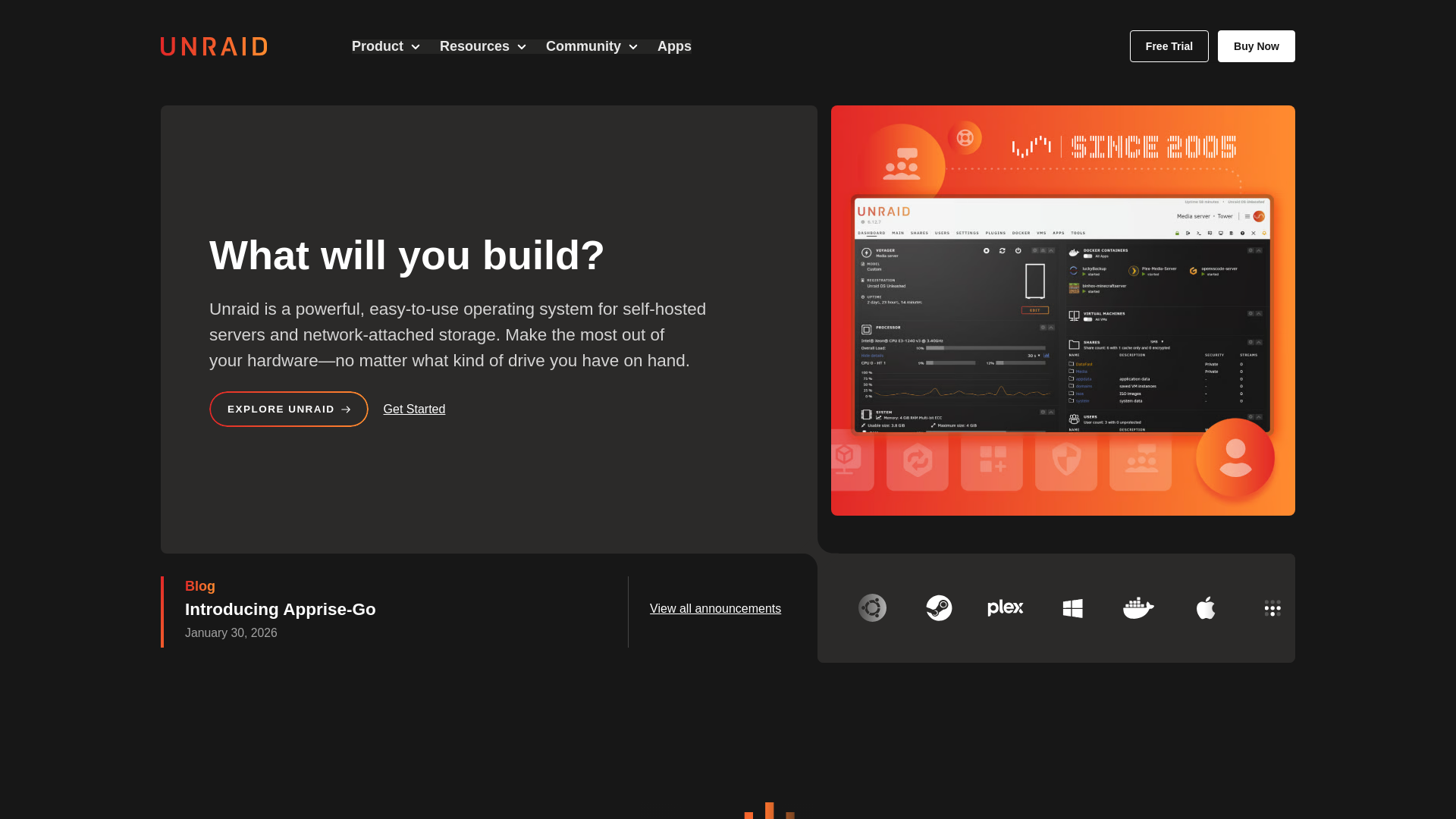 website screenshot of https://unraid.net