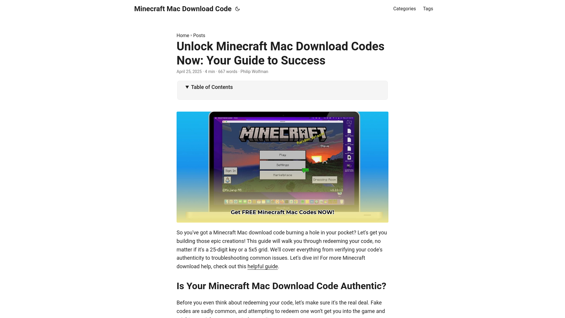 website screenshot of https://minecraft-mac-download-code.pages.dev