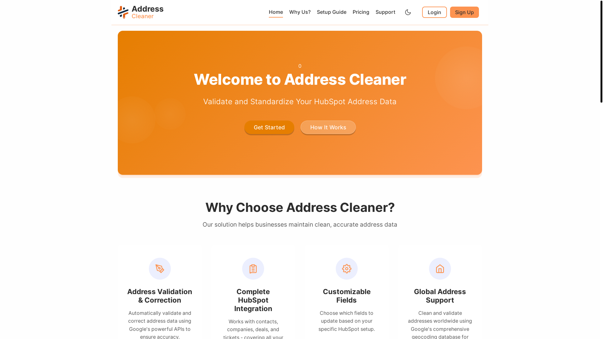 website screenshot of https://hubspotaddresscleaner.com/