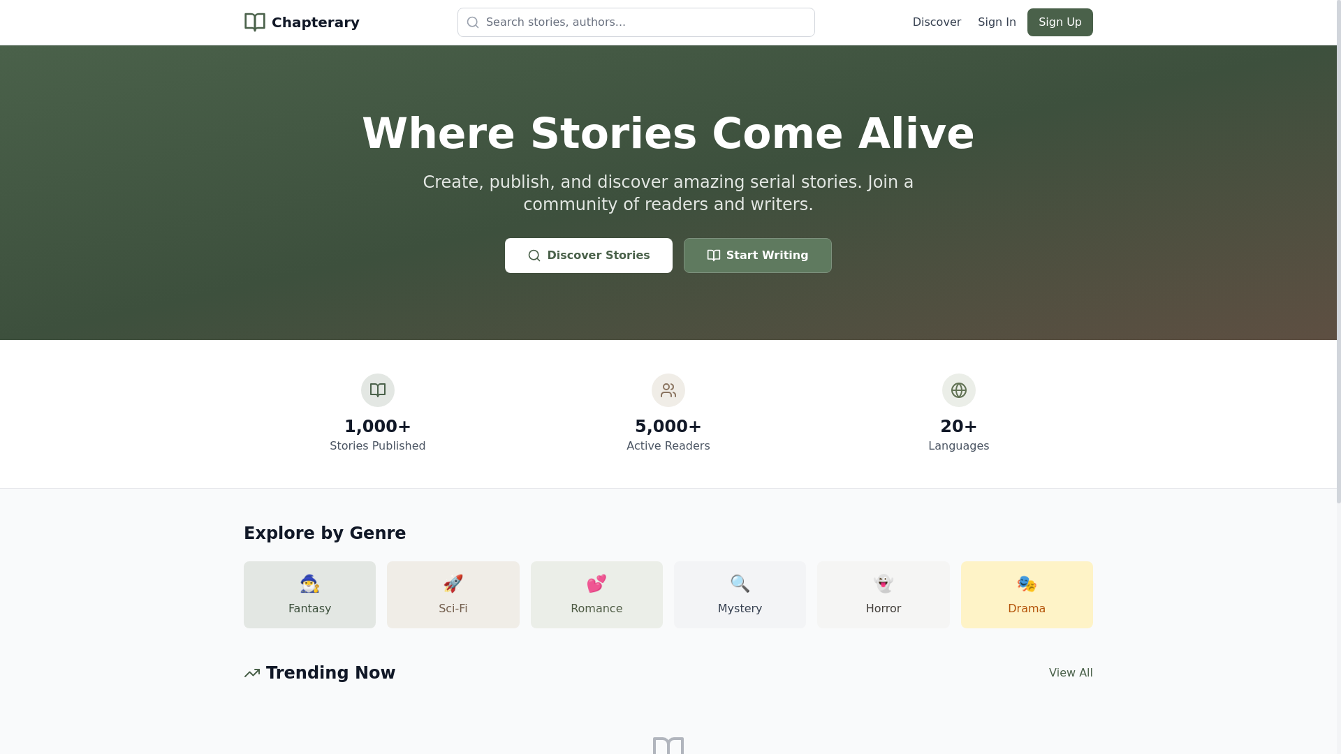 website screenshot of https://chapterary.com/
