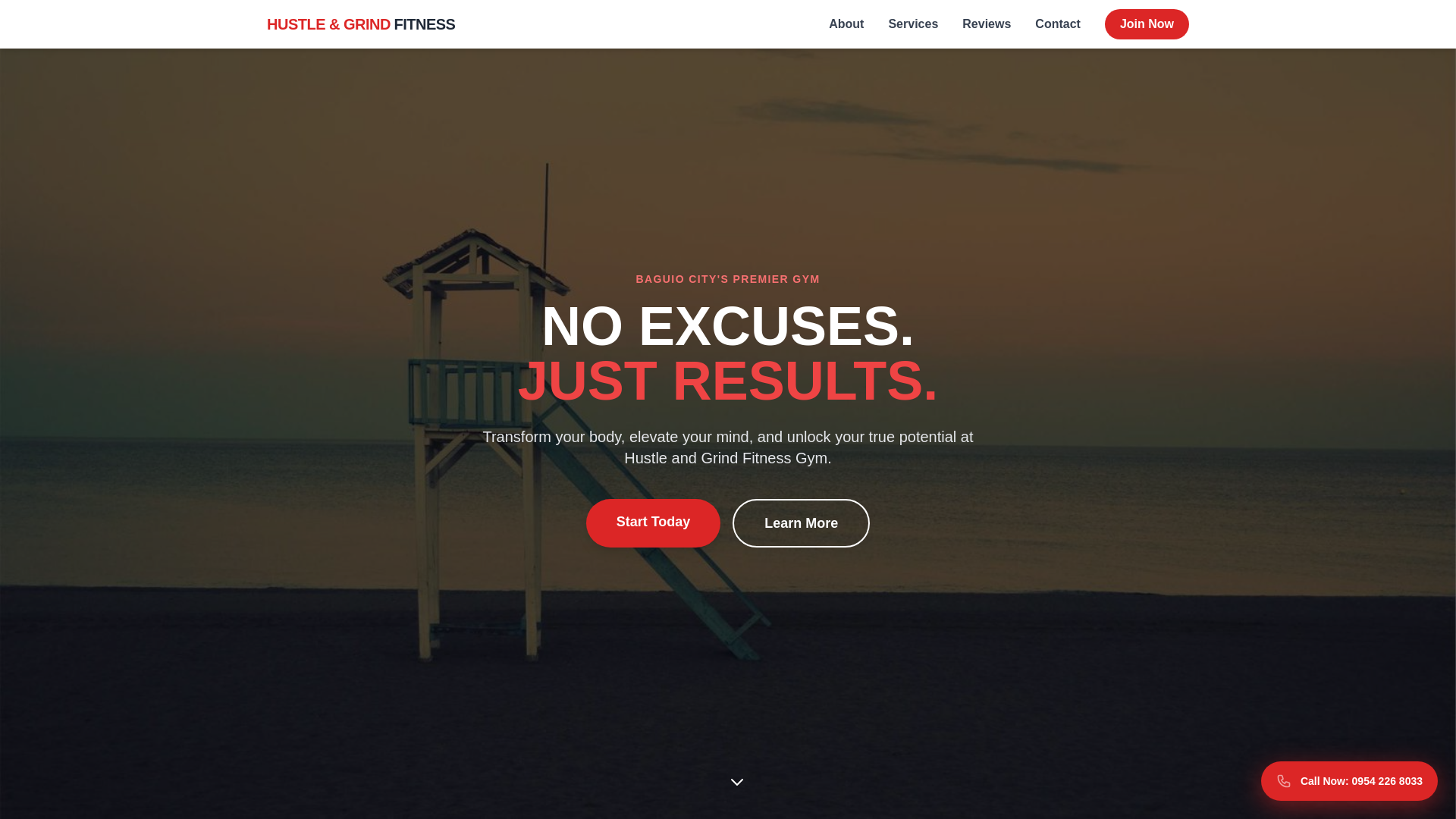 website screenshot of https://demo-hustle-and-grind-fitness-gym.pages.dev/