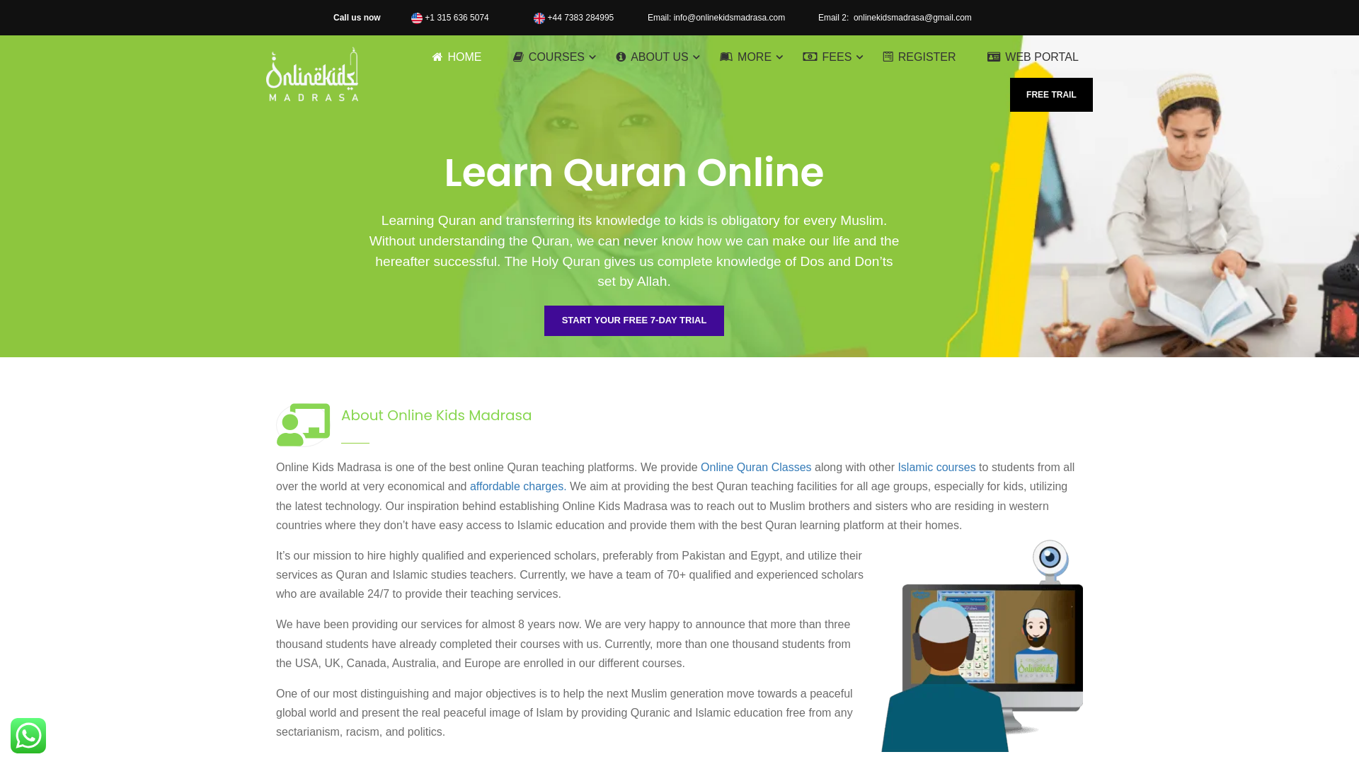 website screenshot of https://onlinekidsmadrasa.org/