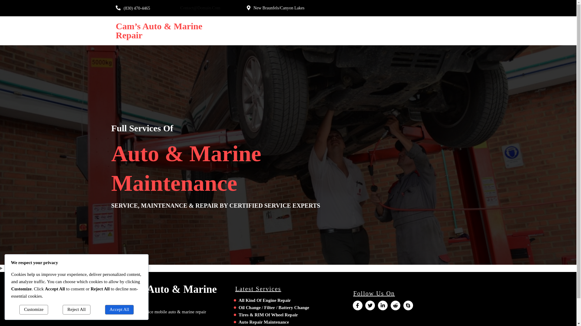 website screenshot of https://camsautomarinerepair.com/