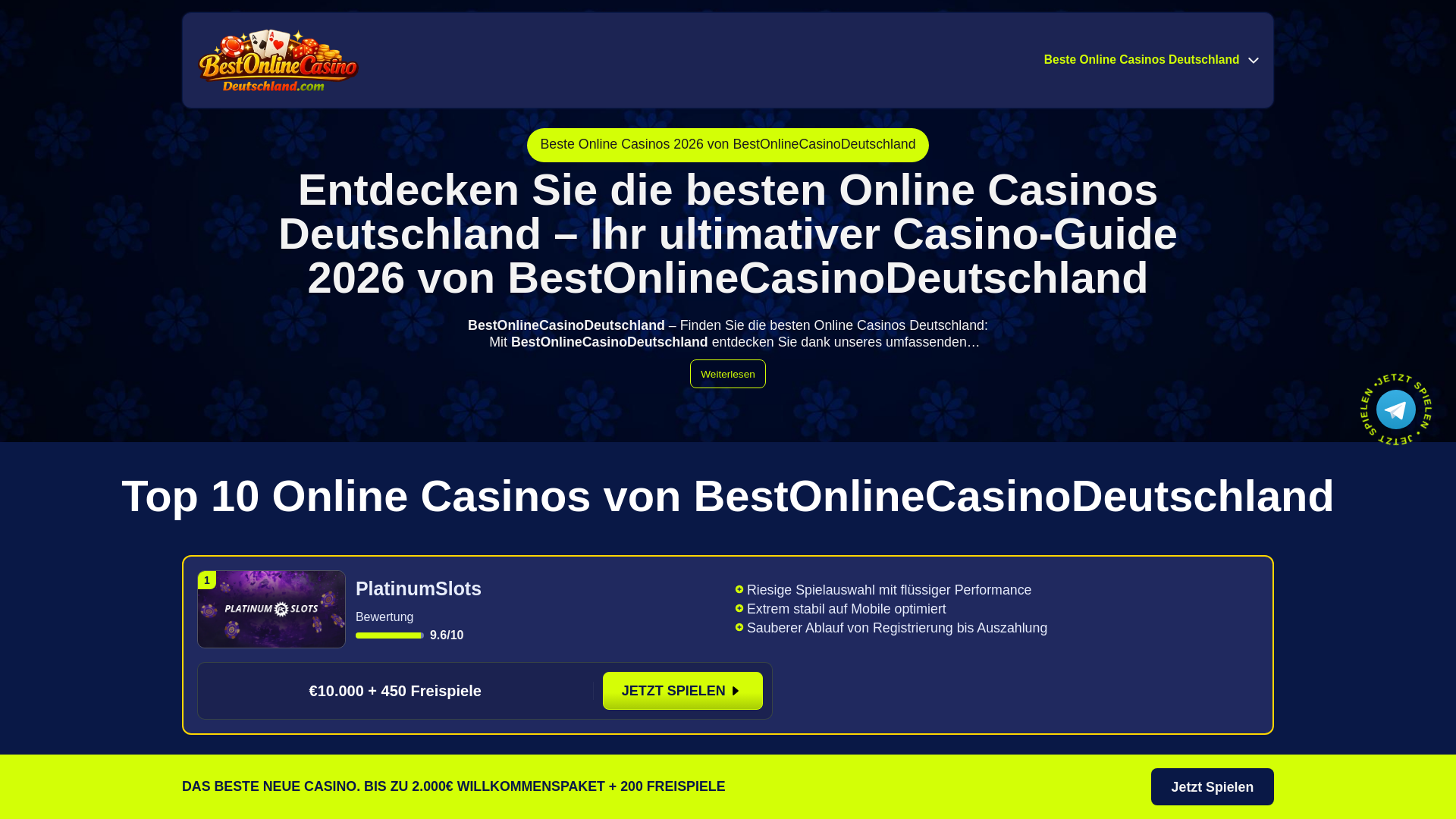 website screenshot of https://bestonlinecasinodeutschland.com