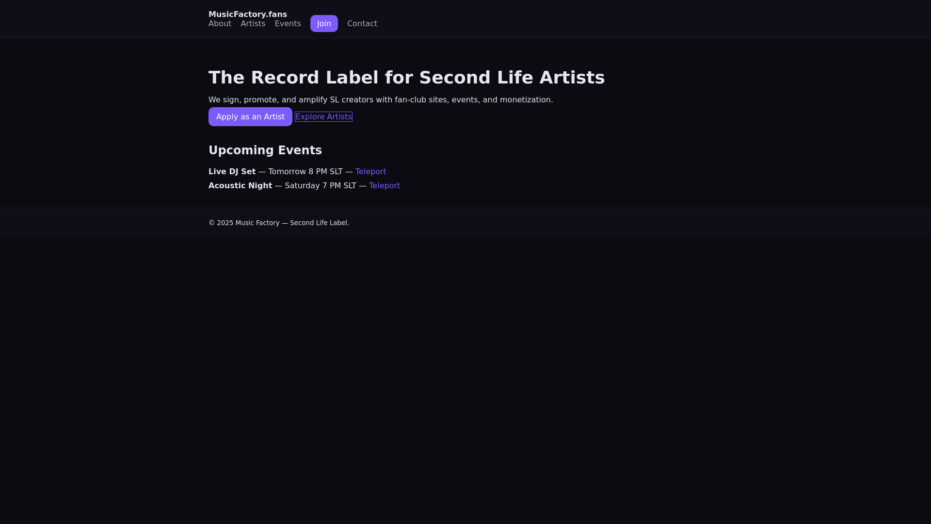 website screenshot of https://musicfactory.fans/
