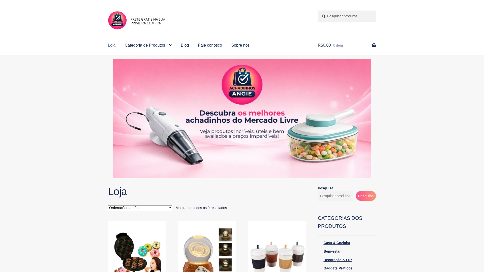 website screenshot of https://achadinhosangie.com.br/