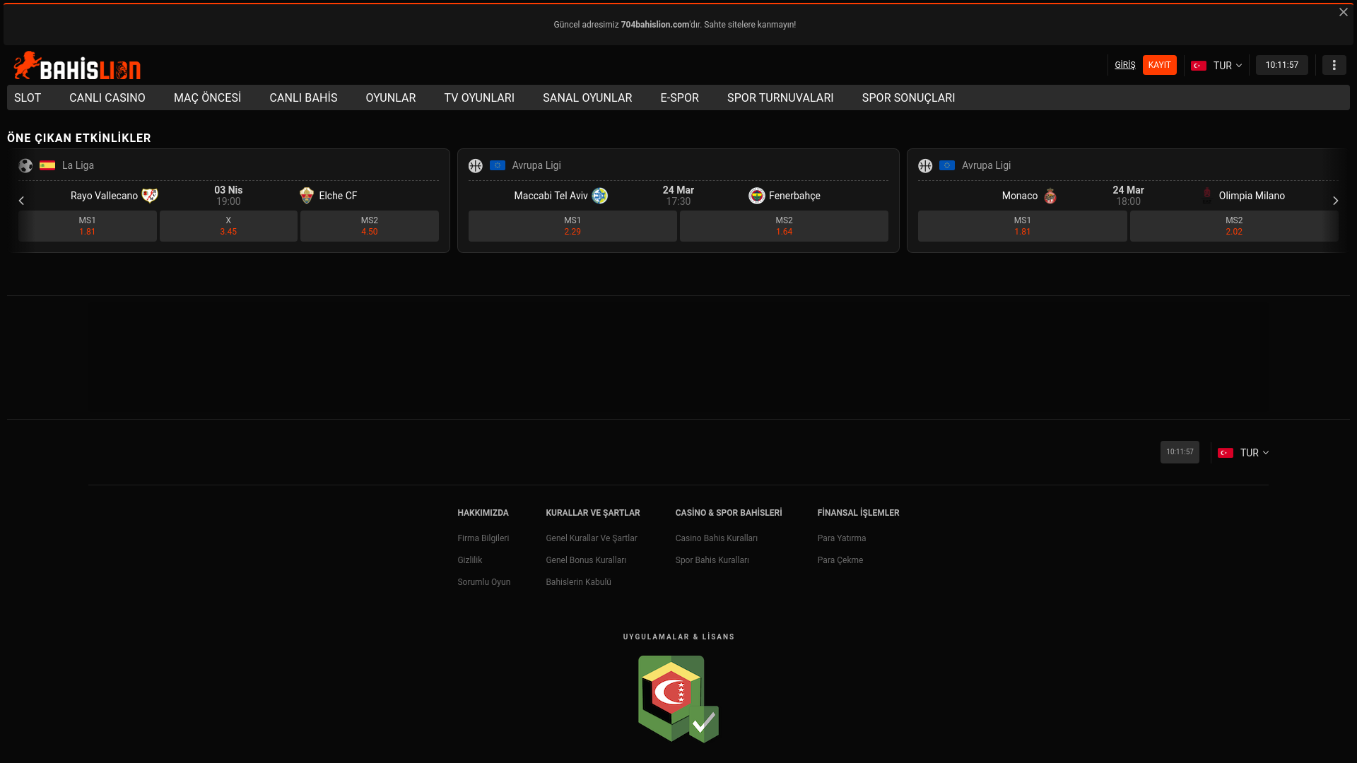 website screenshot of https://704bahislion.com/