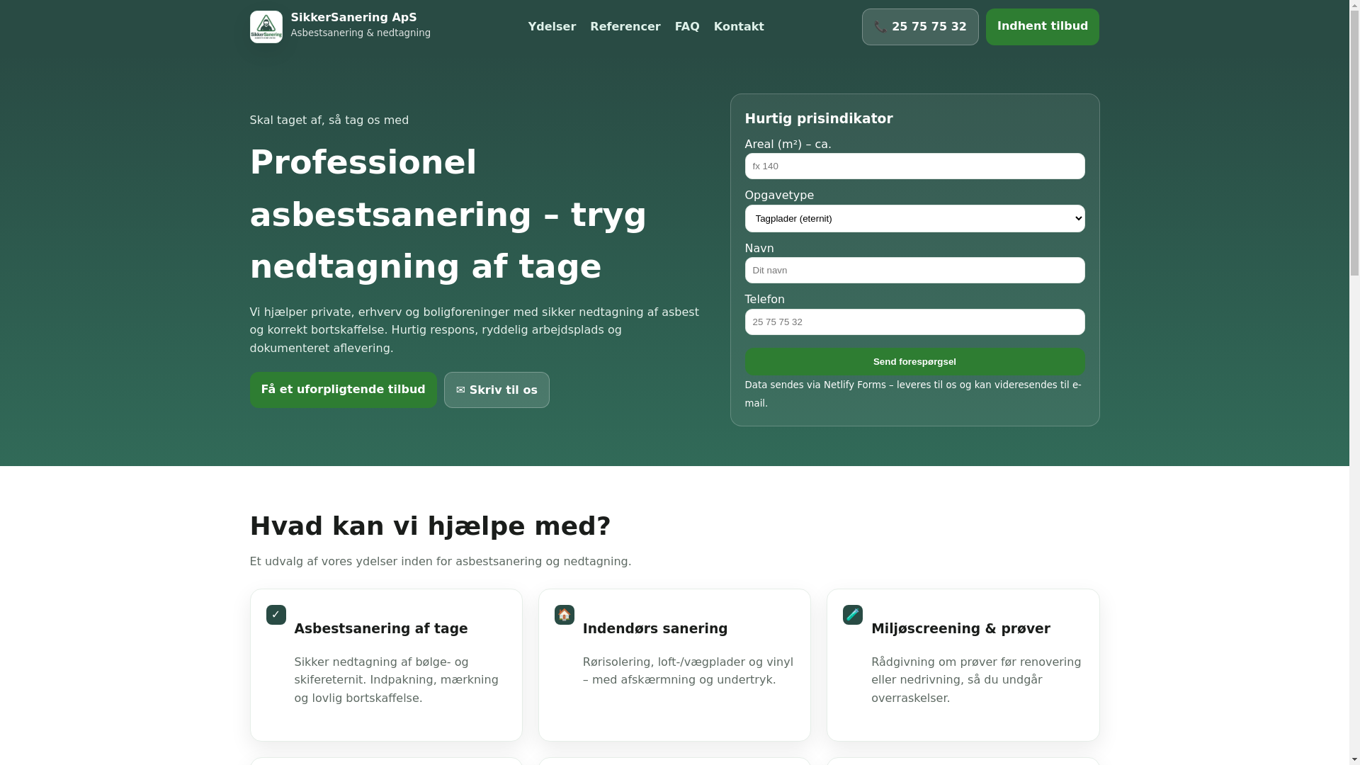 website screenshot of https://sikkersanering.com/