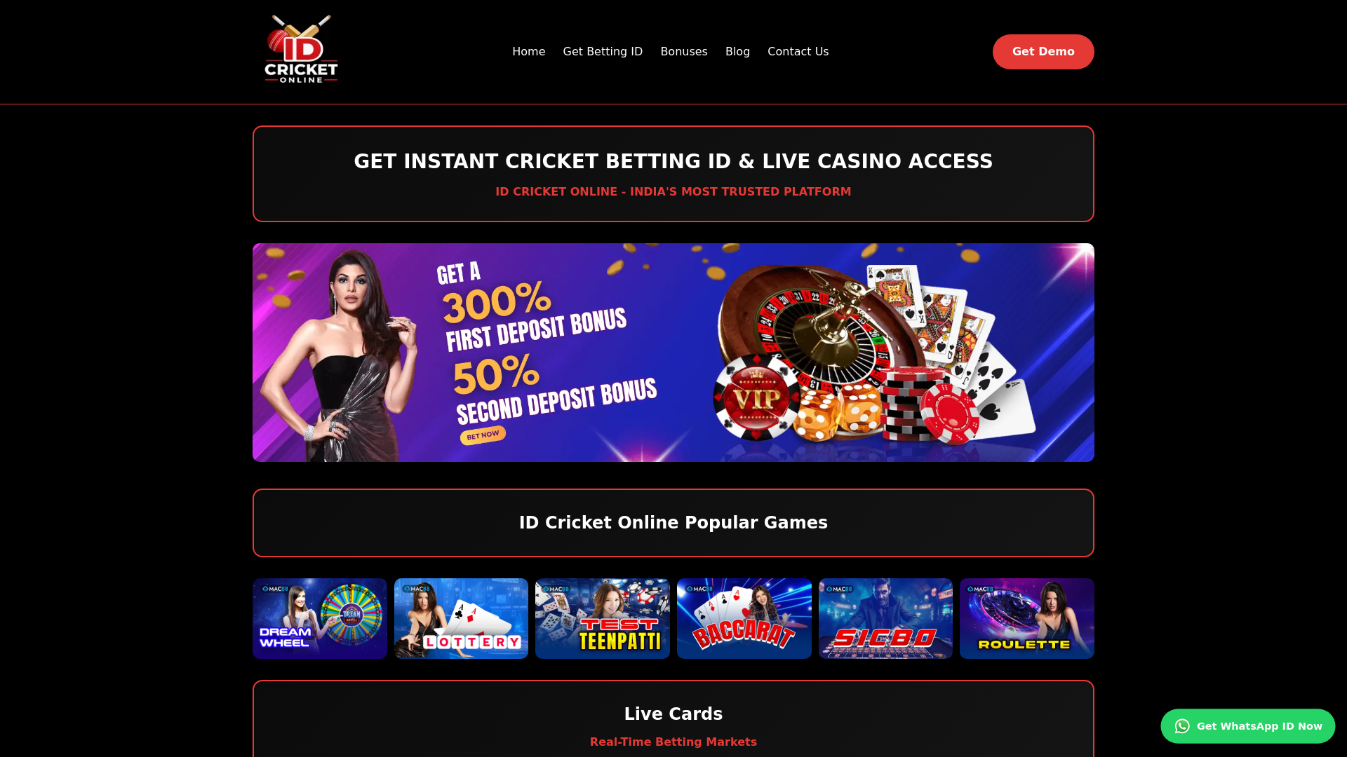 website screenshot of https://idcricketonlinee.com/