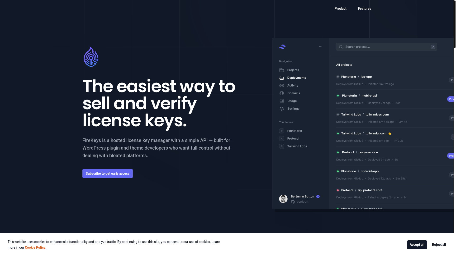 website screenshot of https://firekeys.io/