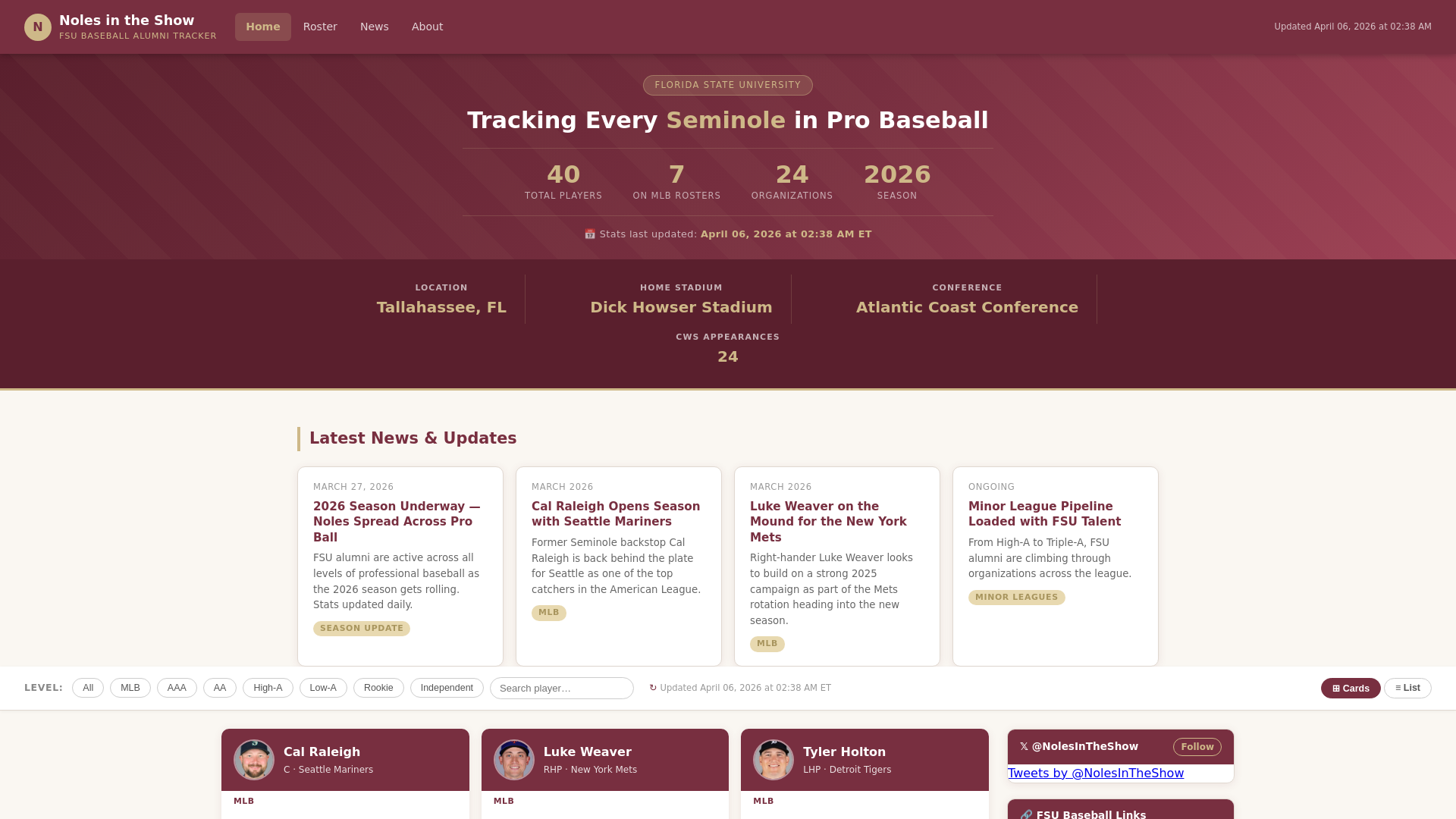website screenshot of https://nolesintheshow.com