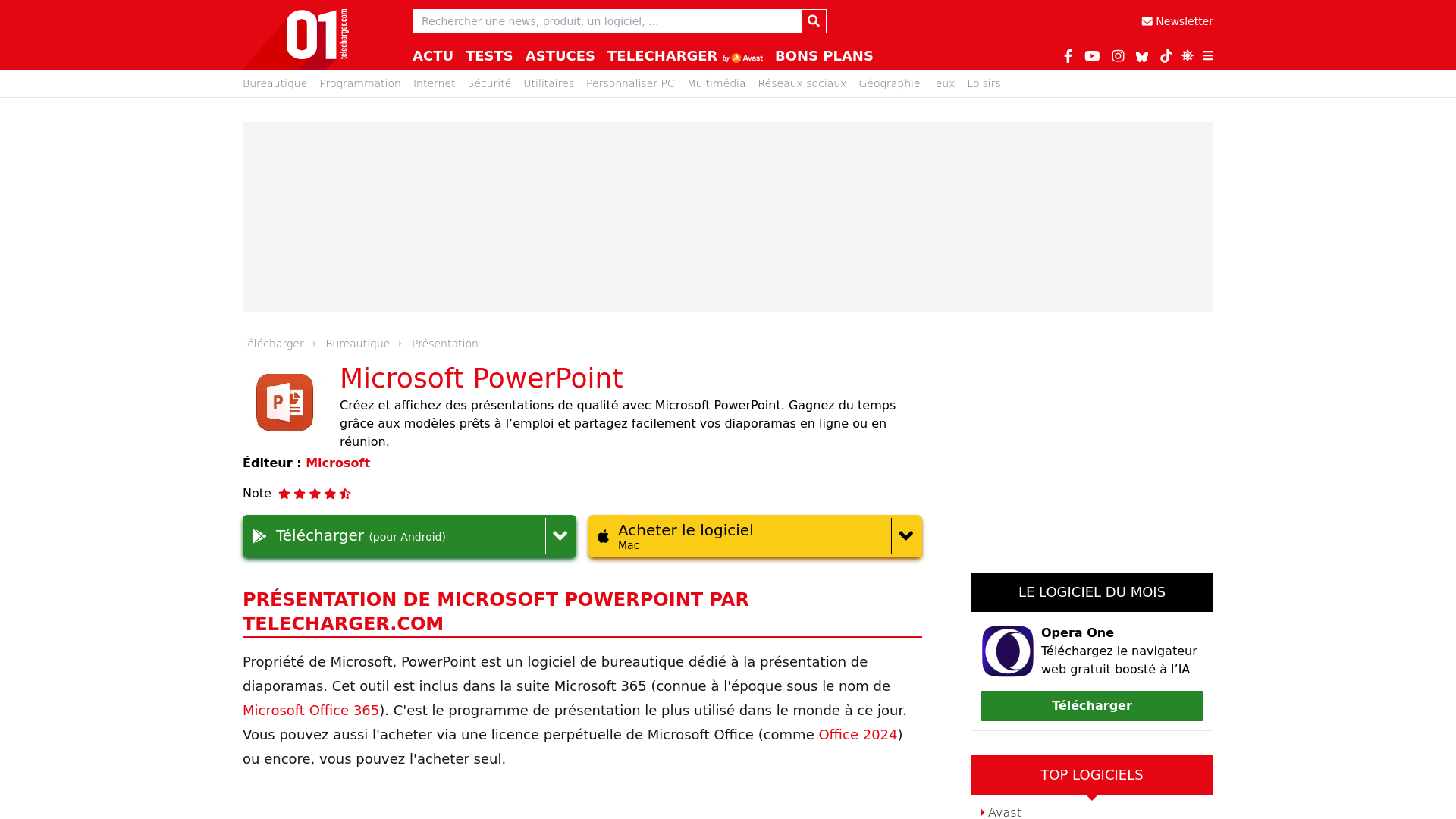 website screenshot of https://www.01net.com/telecharger/bureautique/presentation/microsoft-powerpoint.html