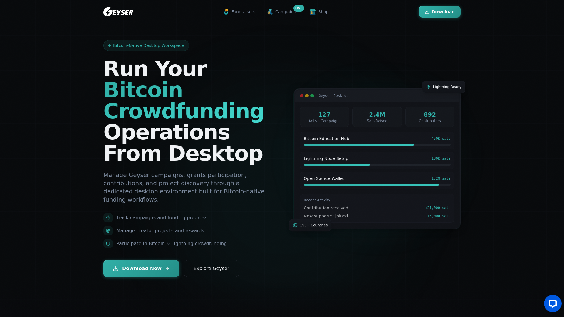 website screenshot of https://geyserdesktop.com