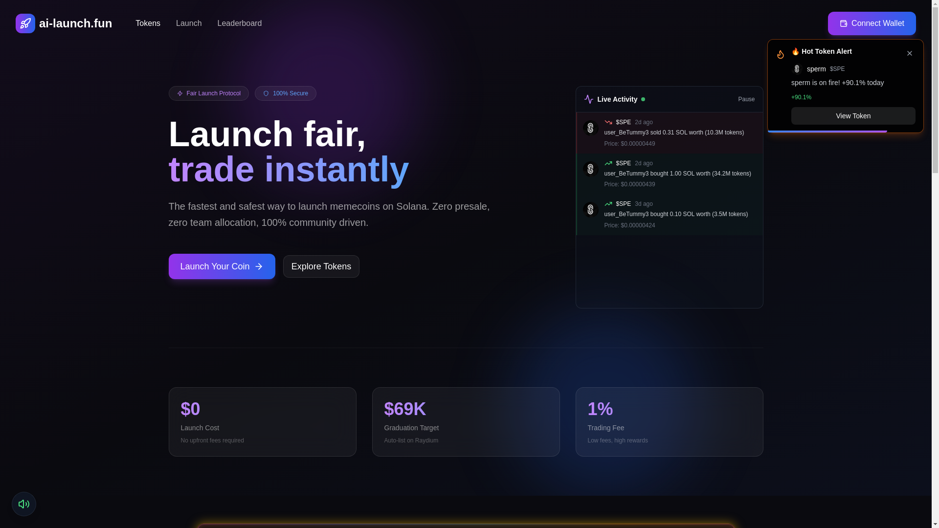 website screenshot of https://ai-launch.fun/