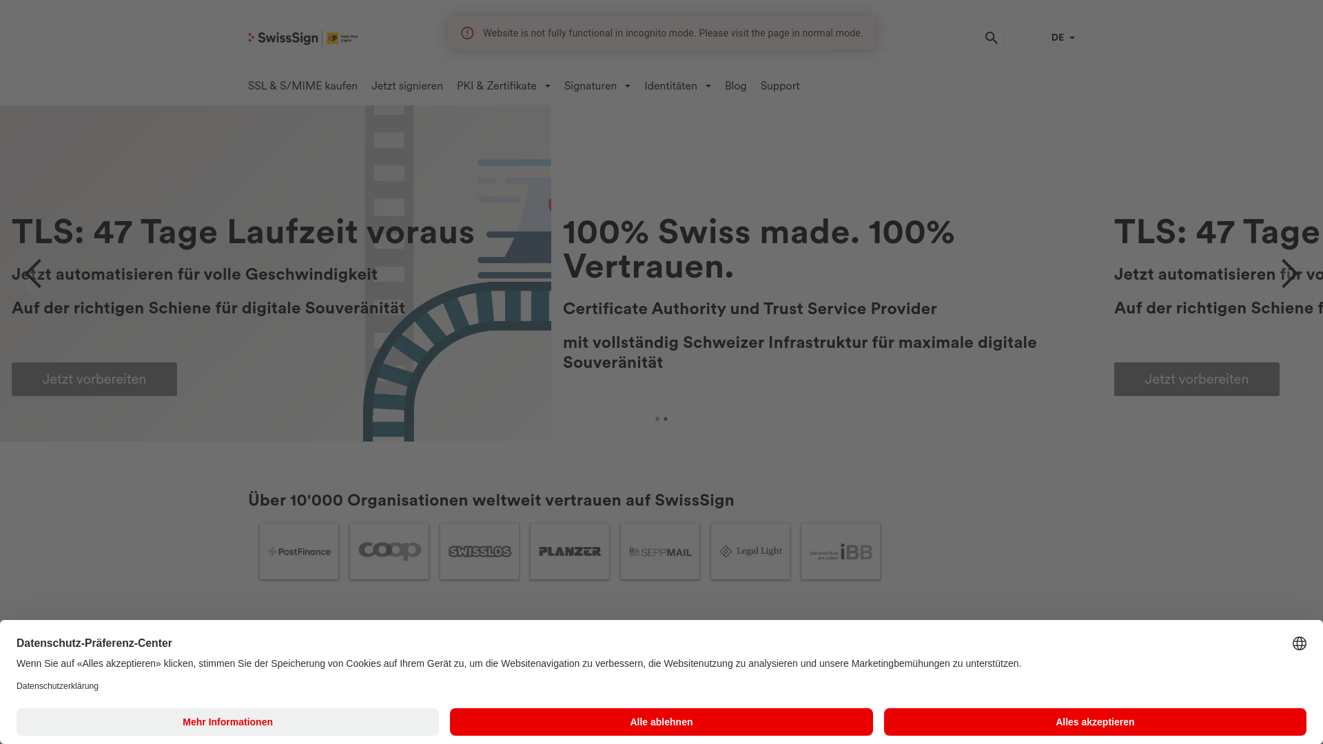 website screenshot of https://crl.swisssign.net/
