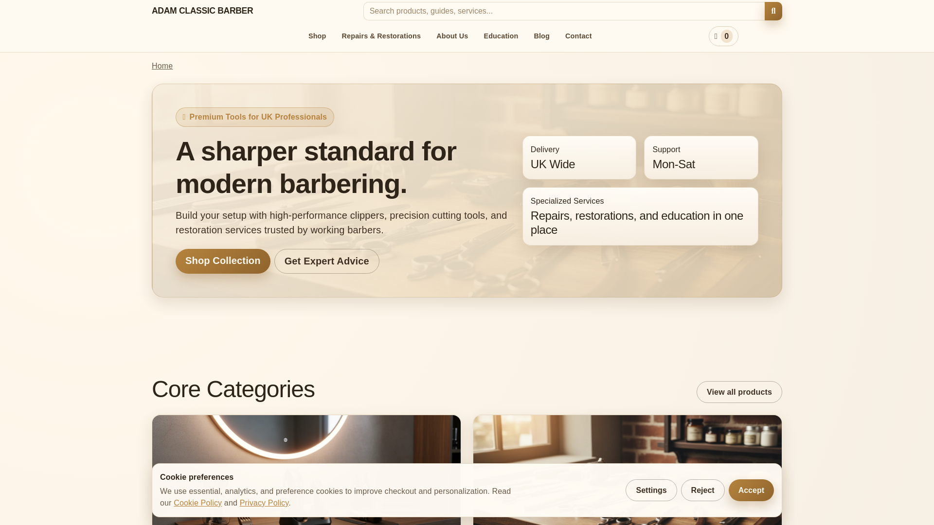 website screenshot of https://adamclassicbarber.com/