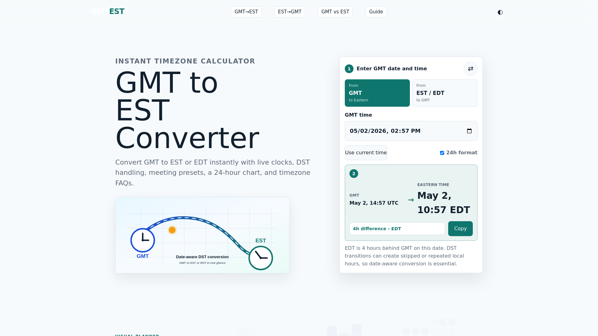 website screenshot of https://gmttoestconverter.com/