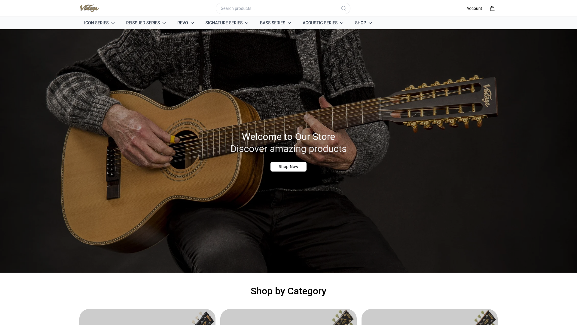 website screenshot of https://vintageguitarsusoutlet.shop