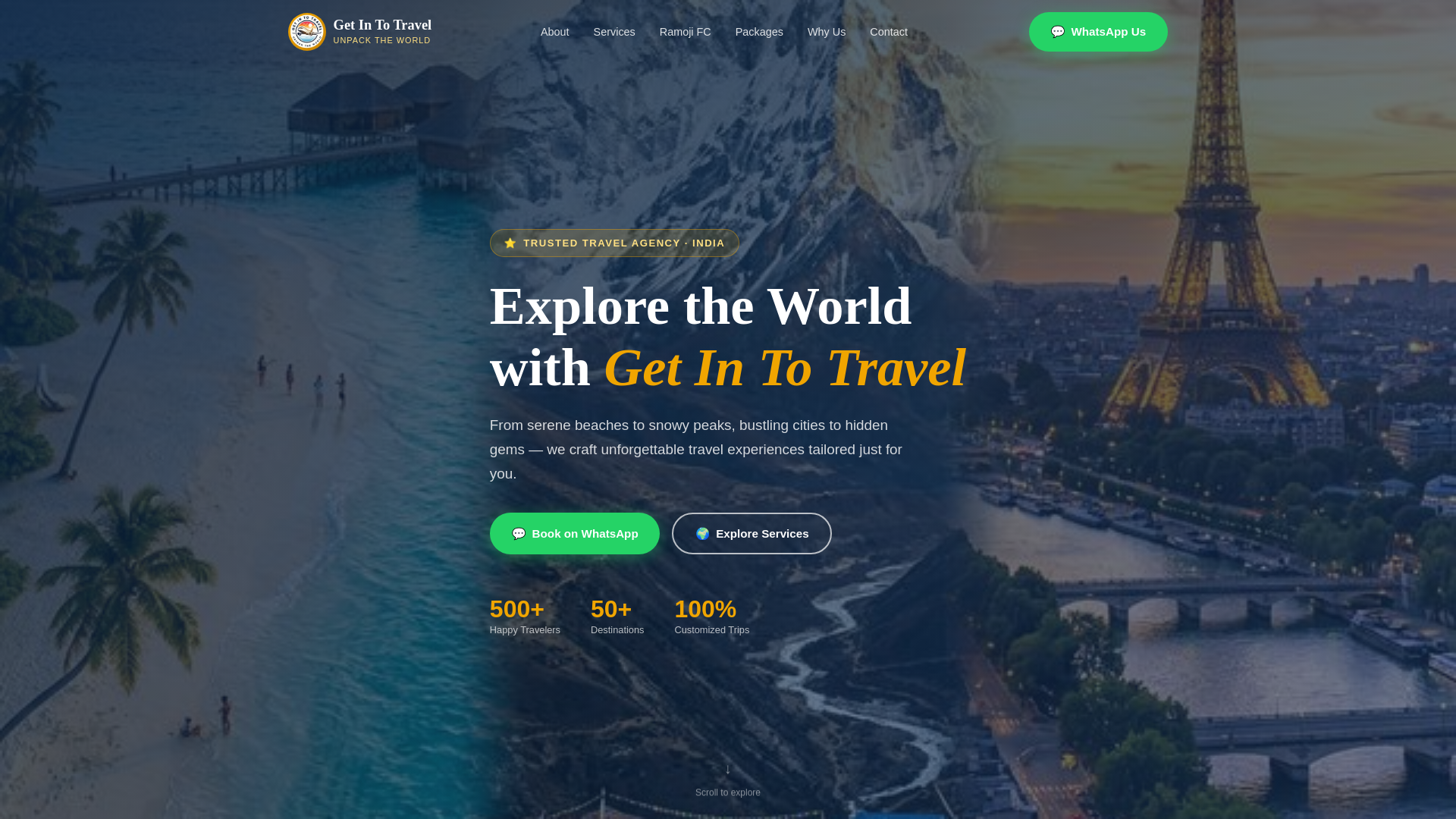 website screenshot of https://getintotravel19.in