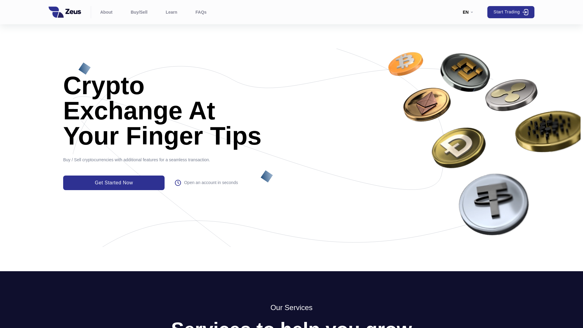 website screenshot of https://www.myzeus.app/