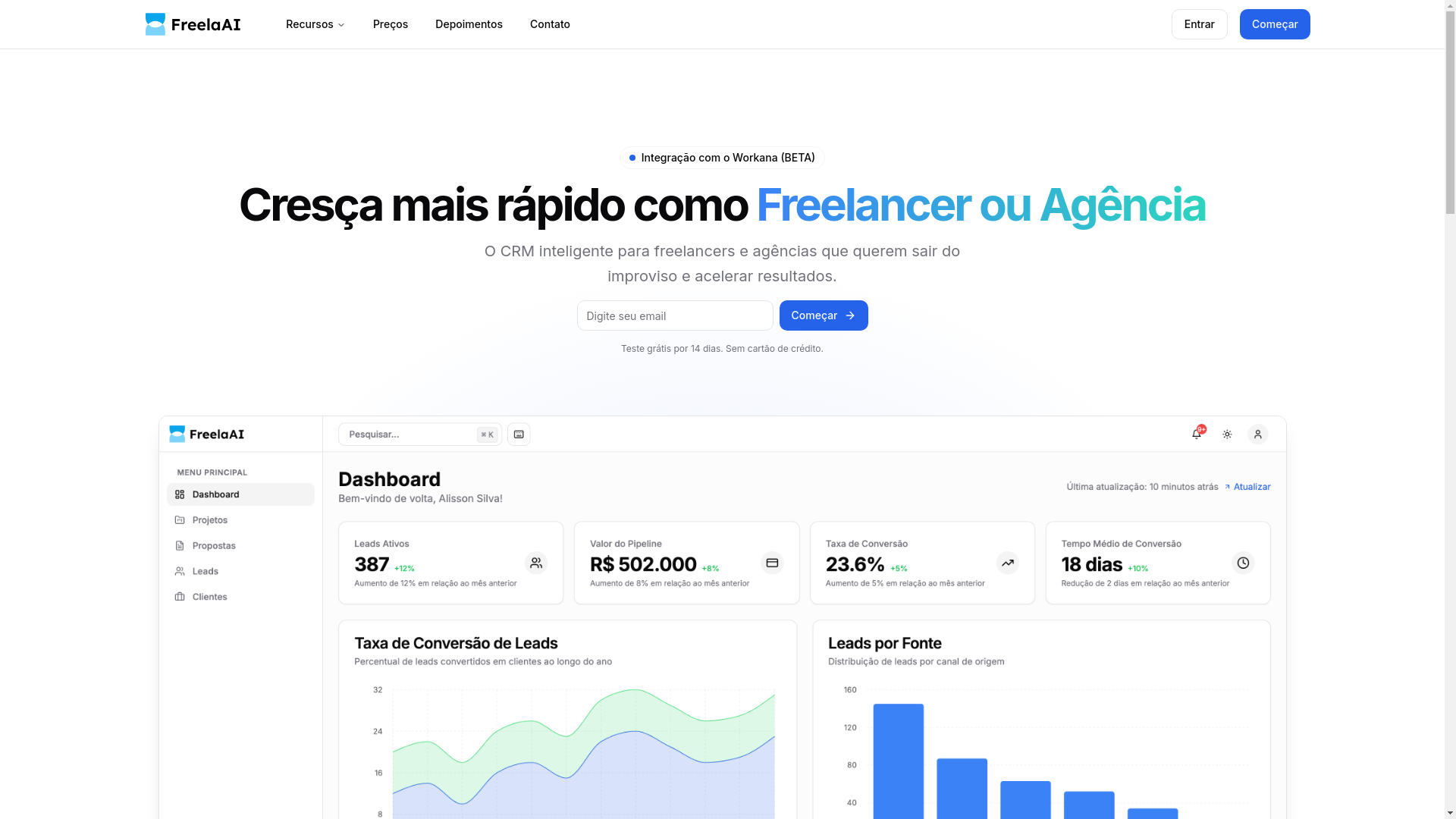 website screenshot of https://freelaai-front.pages.dev/