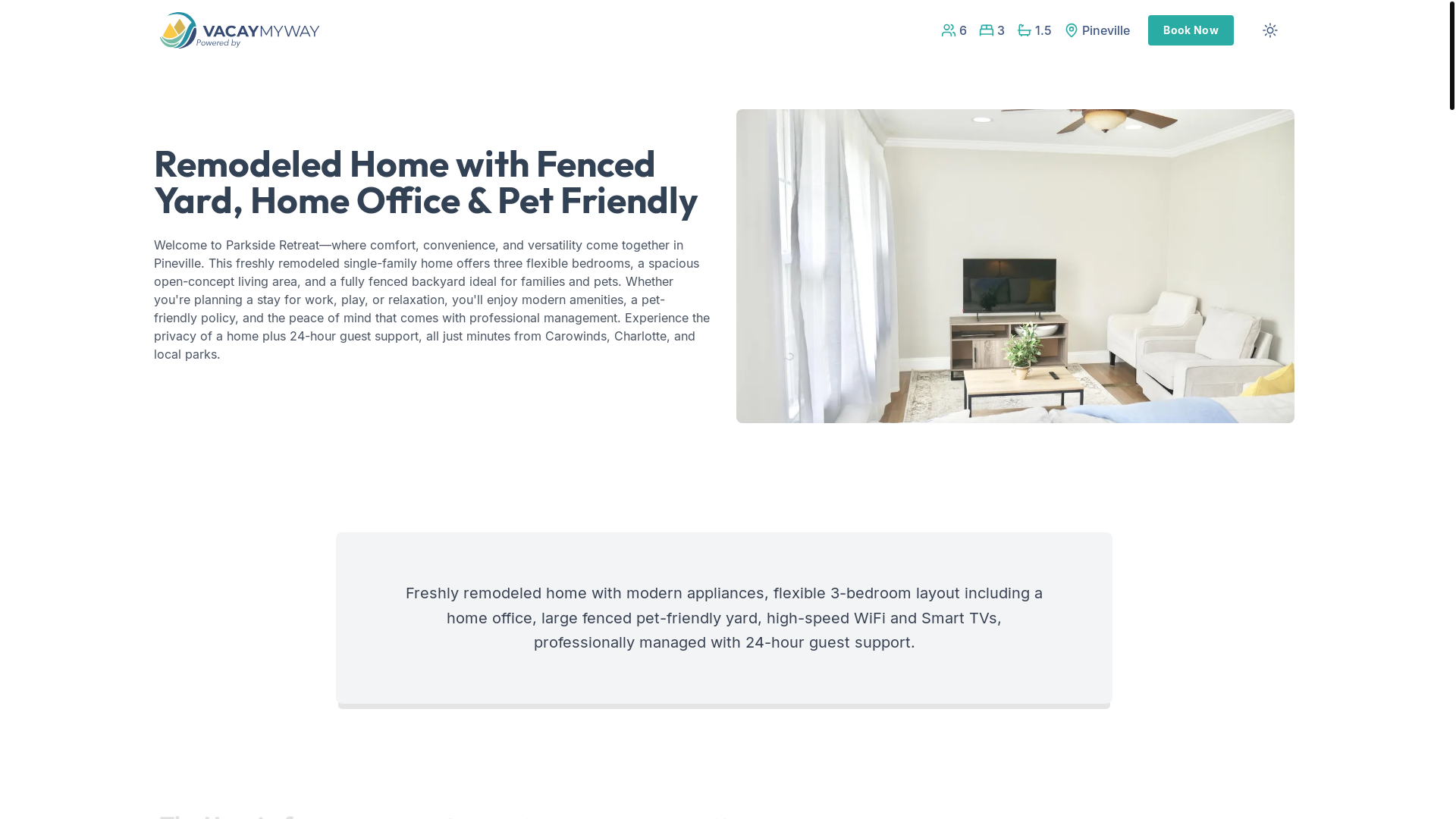 website screenshot of https://brightparkside.rentals/