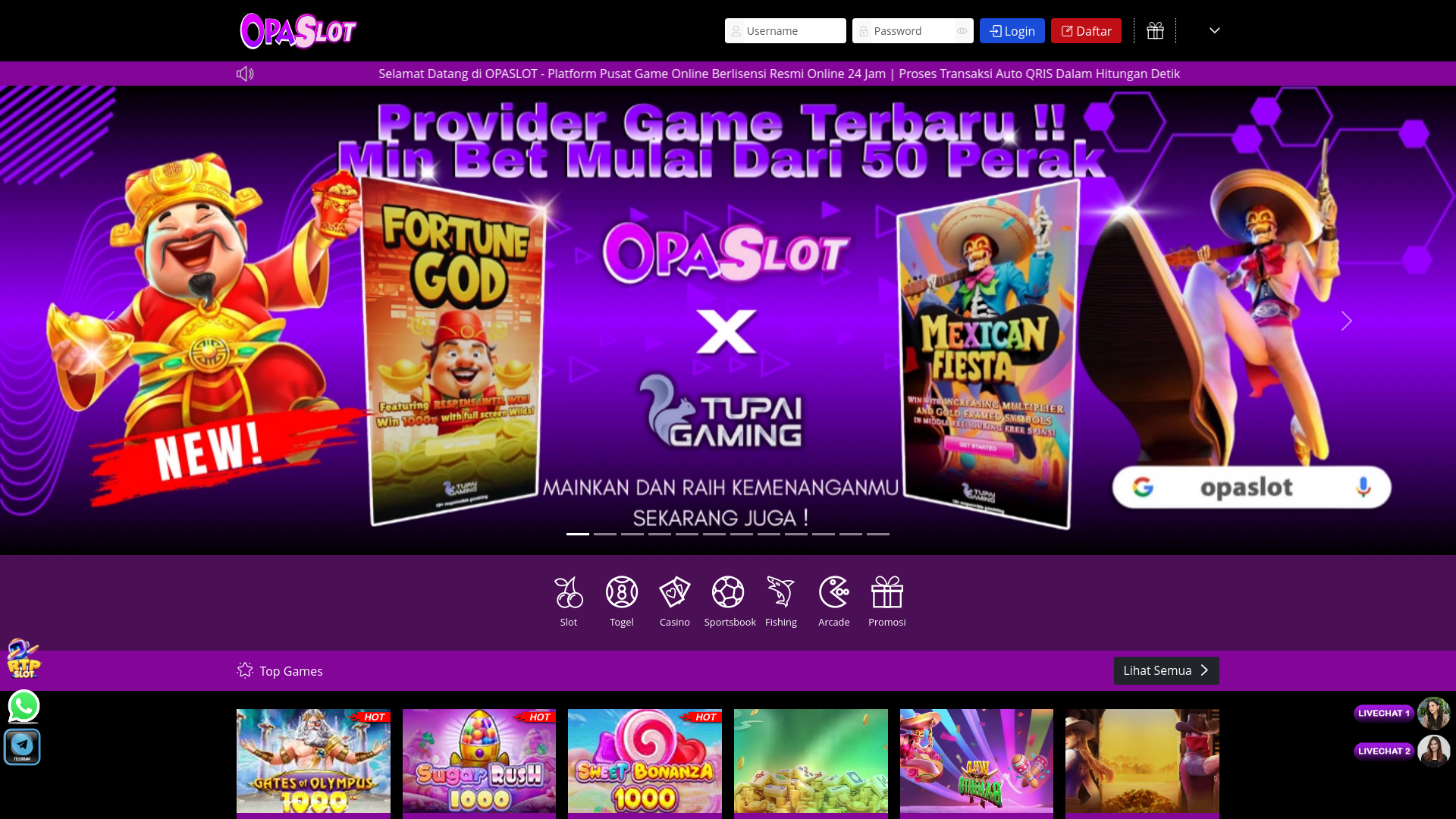 website screenshot of https://opaslotapp.com/