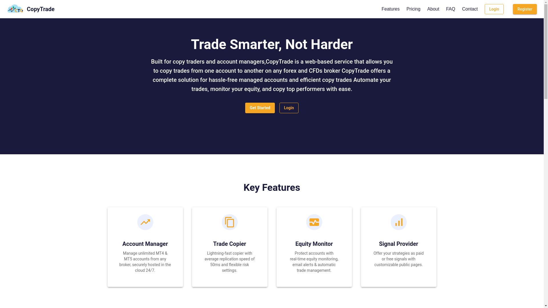 website screenshot of https://cloudtradecopier.in/