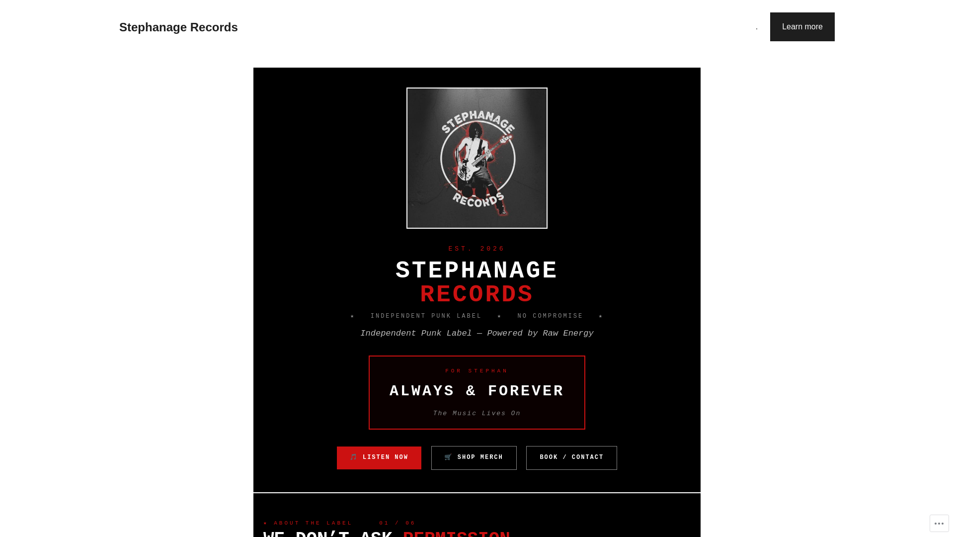 website screenshot of https://stephanagerecords.rocks/