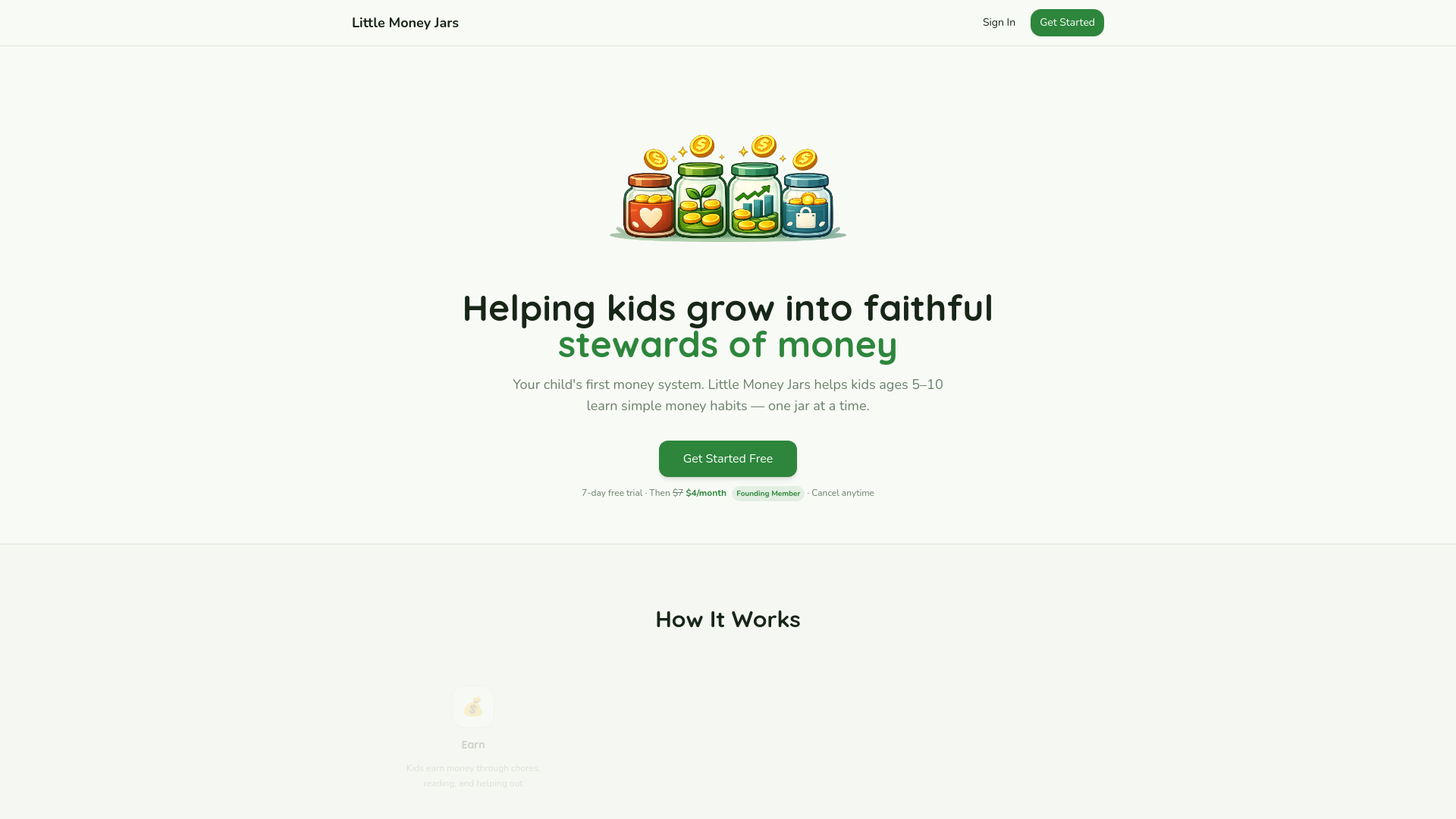 website screenshot of https://littlemoneyjars.com/