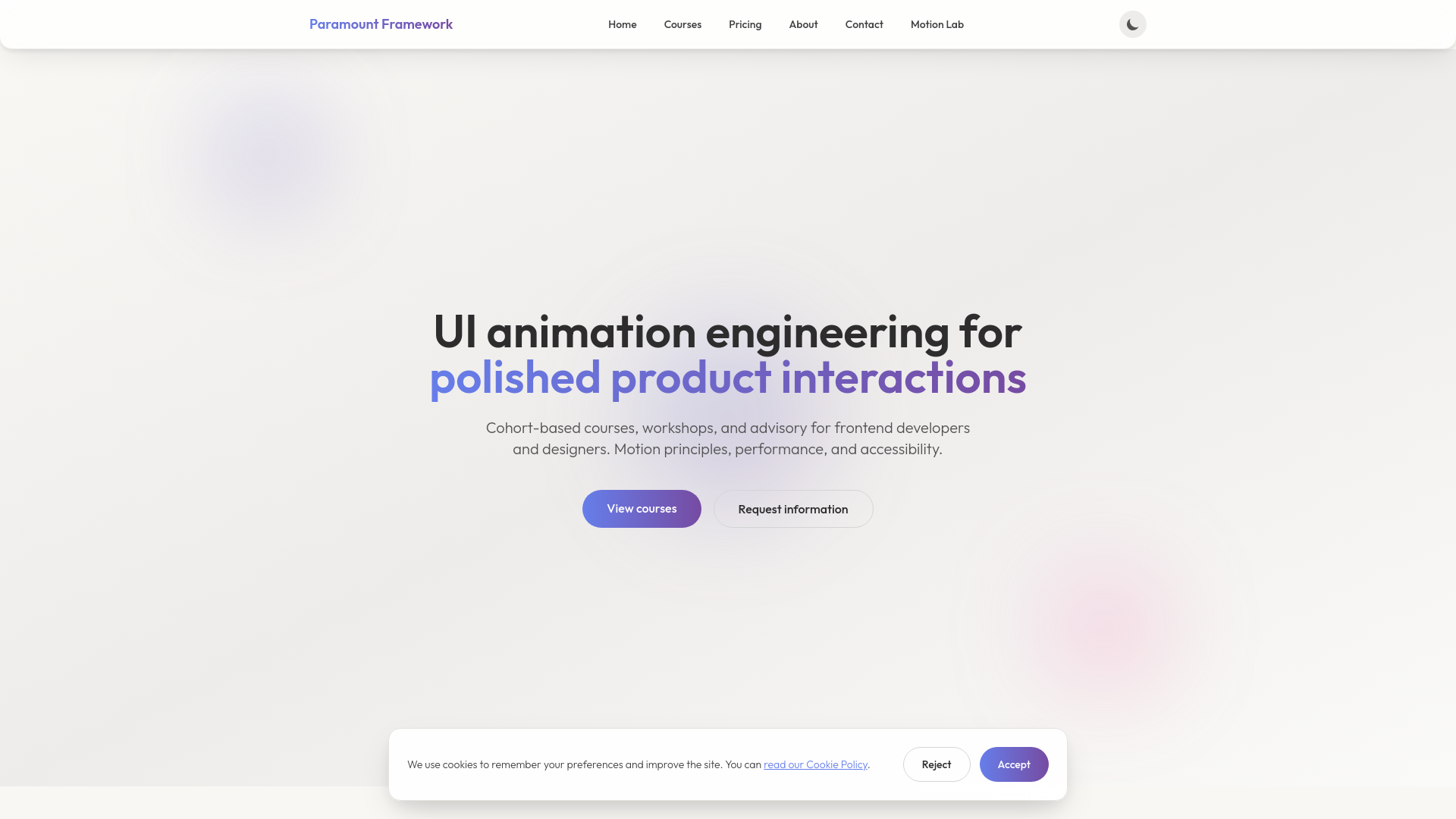 website screenshot of https://paramount-framework.digital/