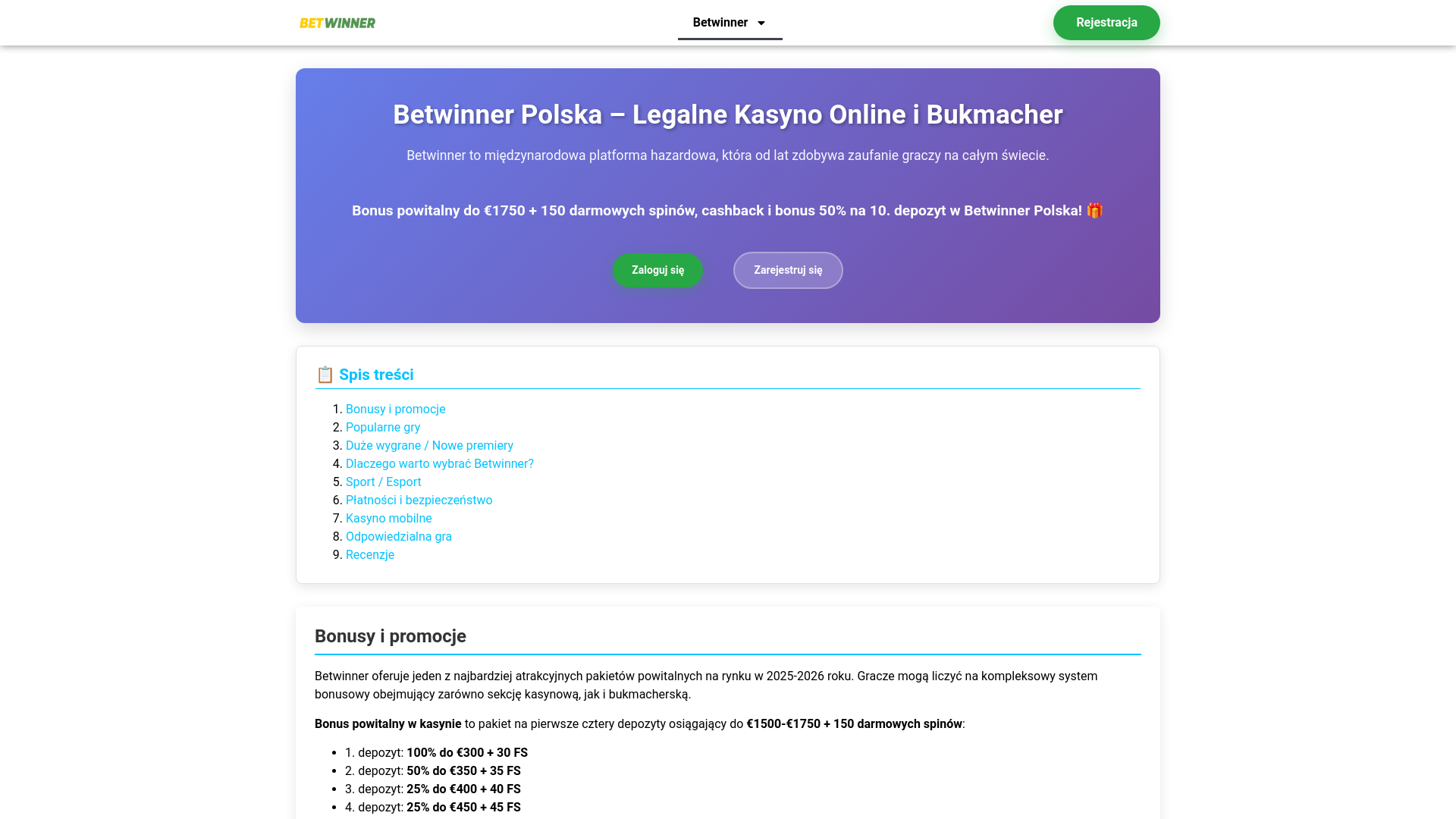 website screenshot of https://betwinnerpoland.com