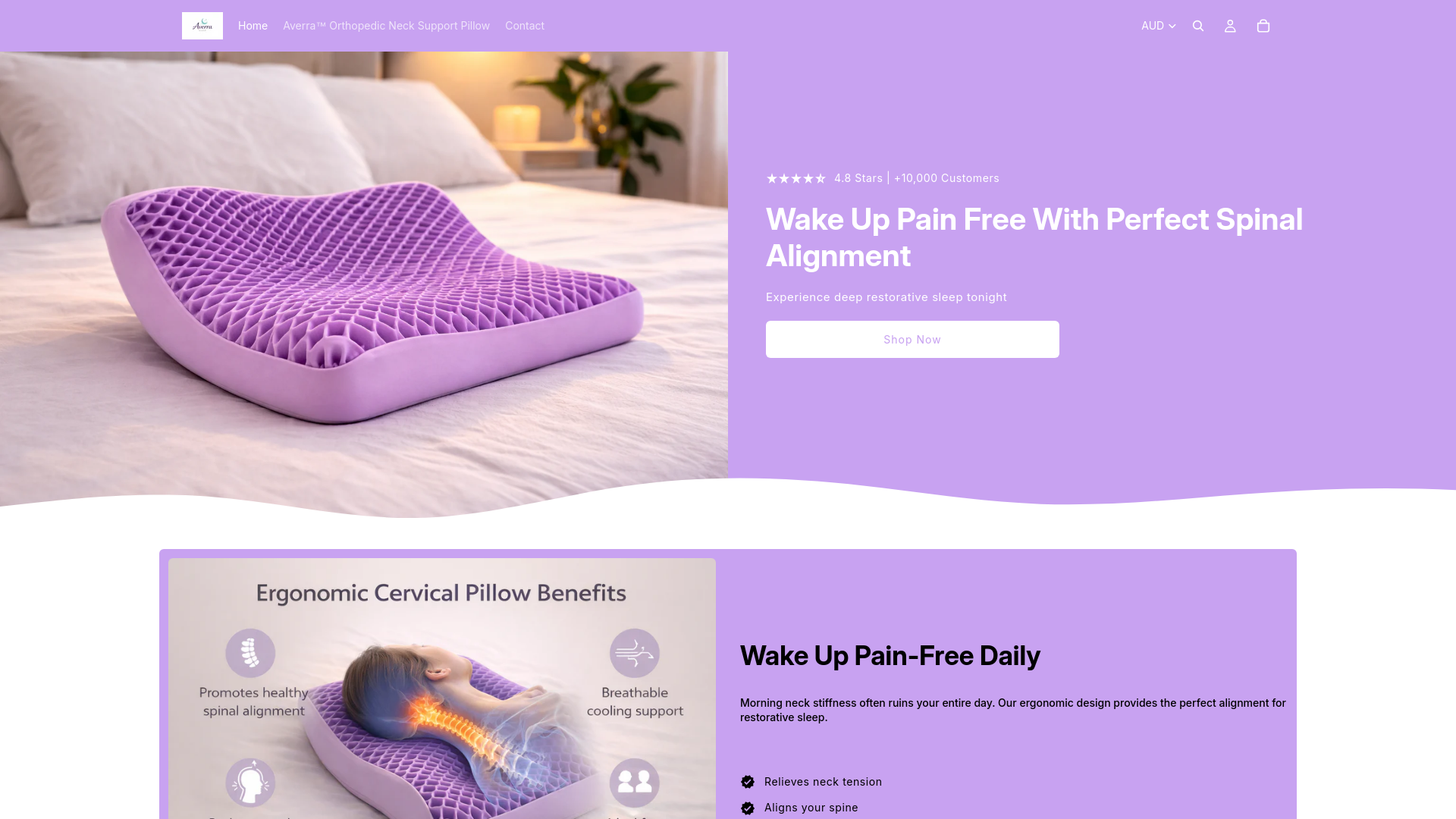 website screenshot of https://averrasleep.com/