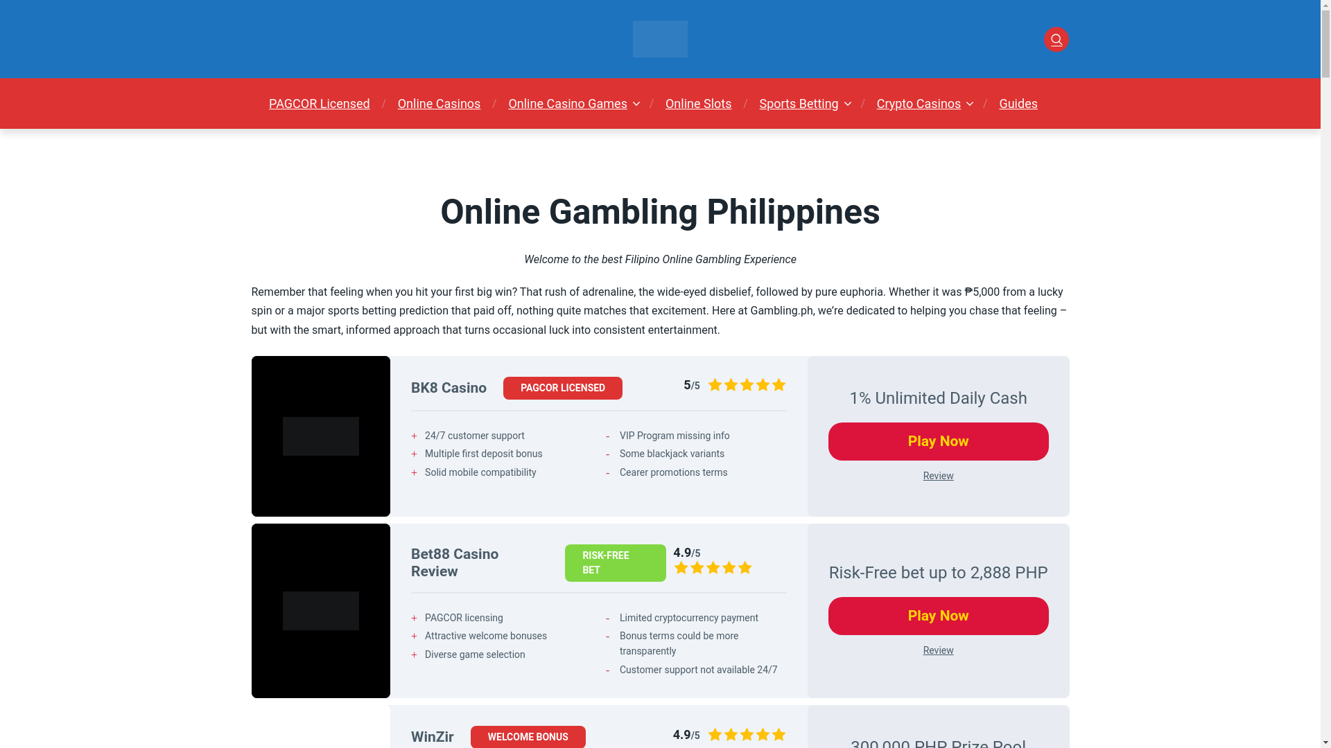 website screenshot of https://gambling.ph/