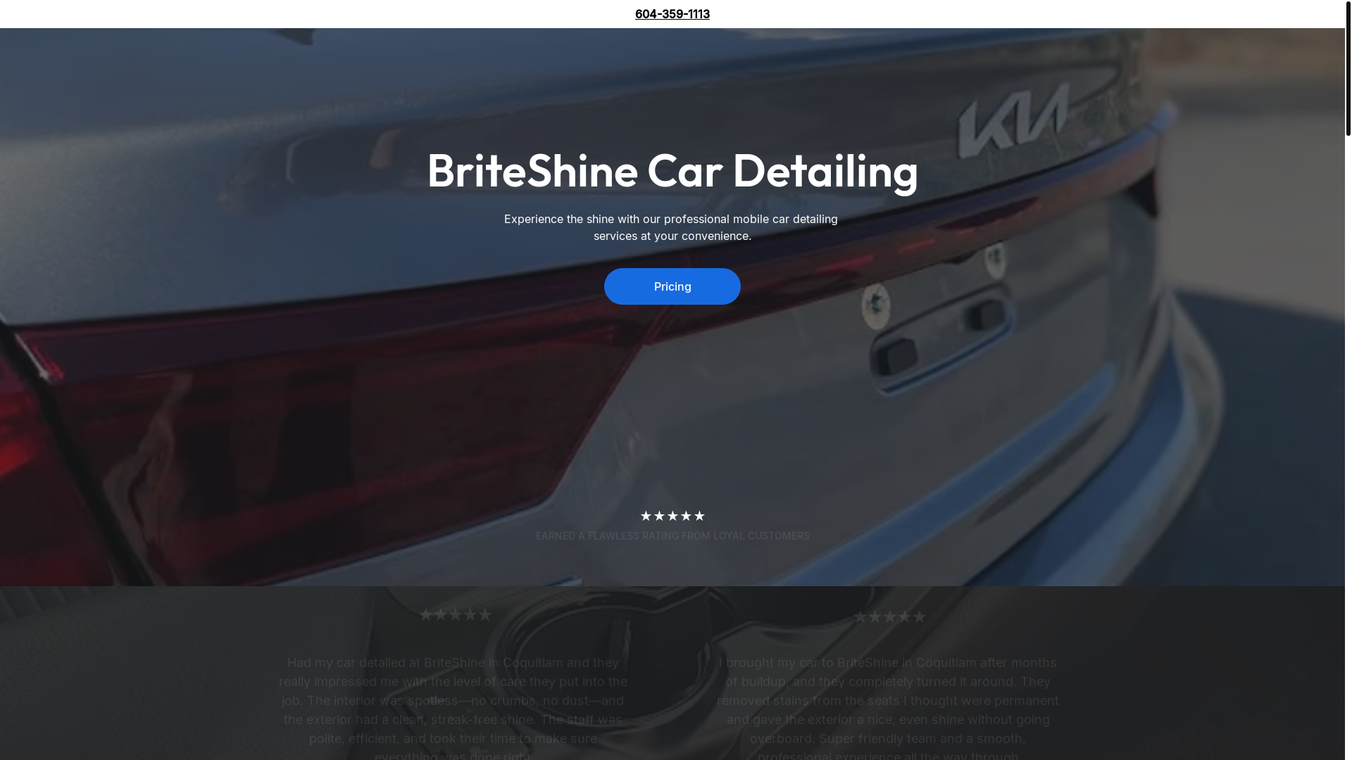 website screenshot of https://briteshinecardetailing.shop/